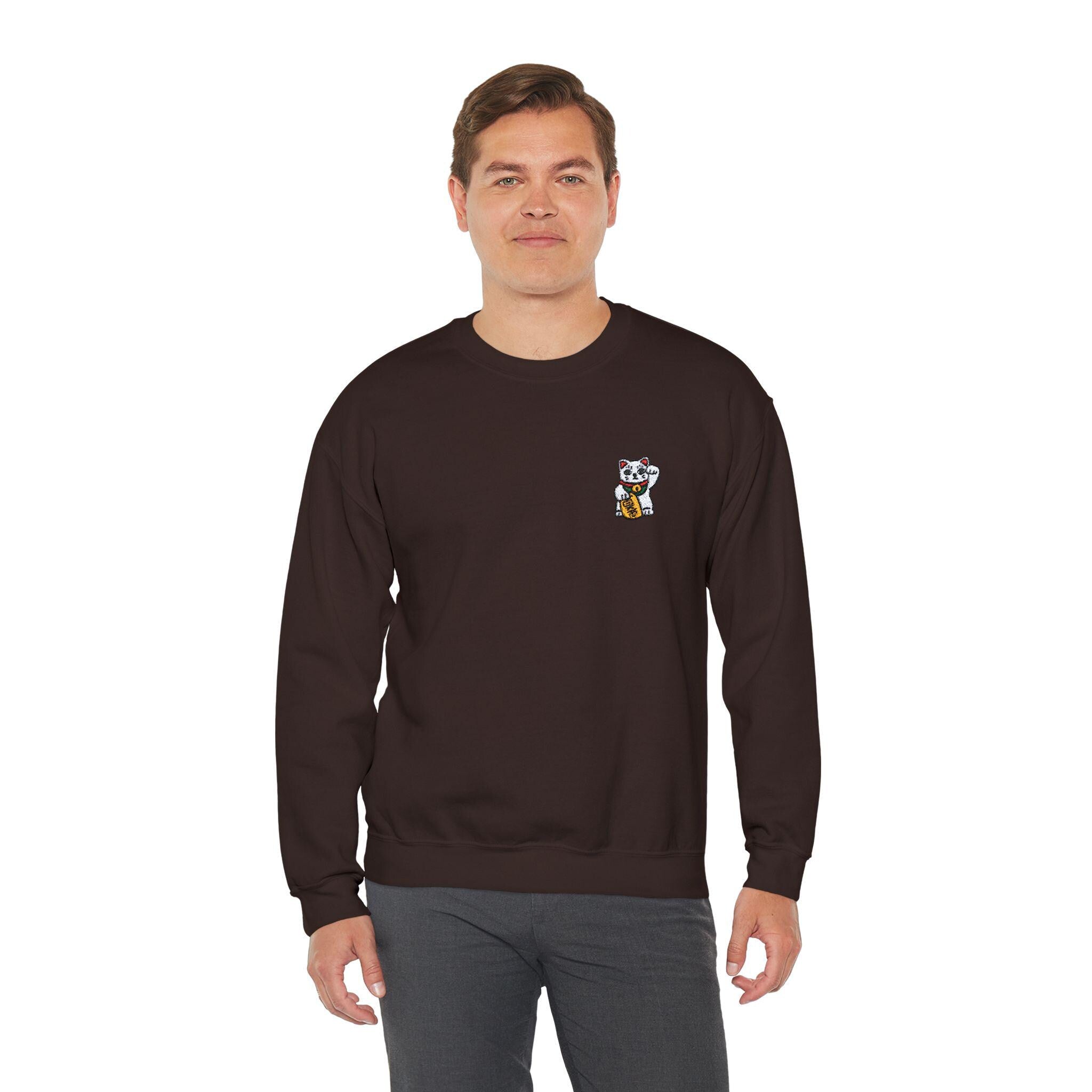 Embroidered Lucky Cat Unisex Sweatshirt, Chinese New Year Gift, Maneki-Neko Crewneck Jumper, Japan Lover Present, Ethically Grown Cotton