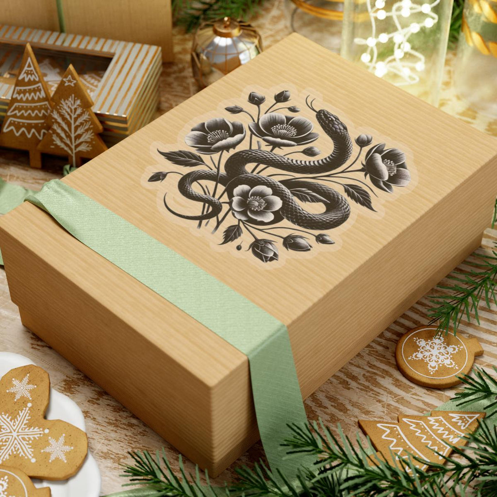 Black Snake with Blooming Flowers Sticker, Perfect Gift for Reptile Lovers | Gothic & Chic Decal Decor