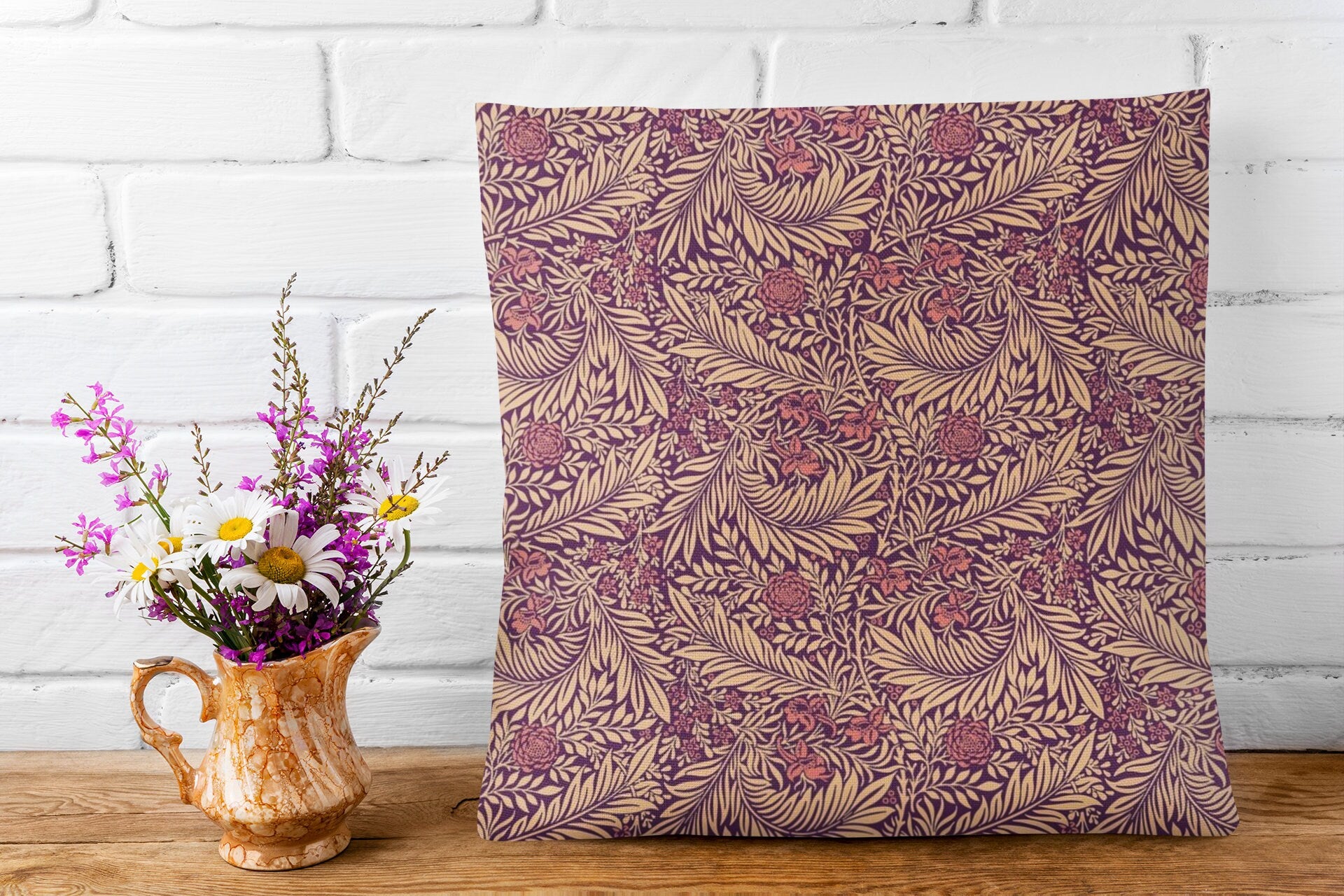 William Morris Larkspur Berry Pillow, Trendy Color Home Accent, Artistic Double Sided Floral Cushion