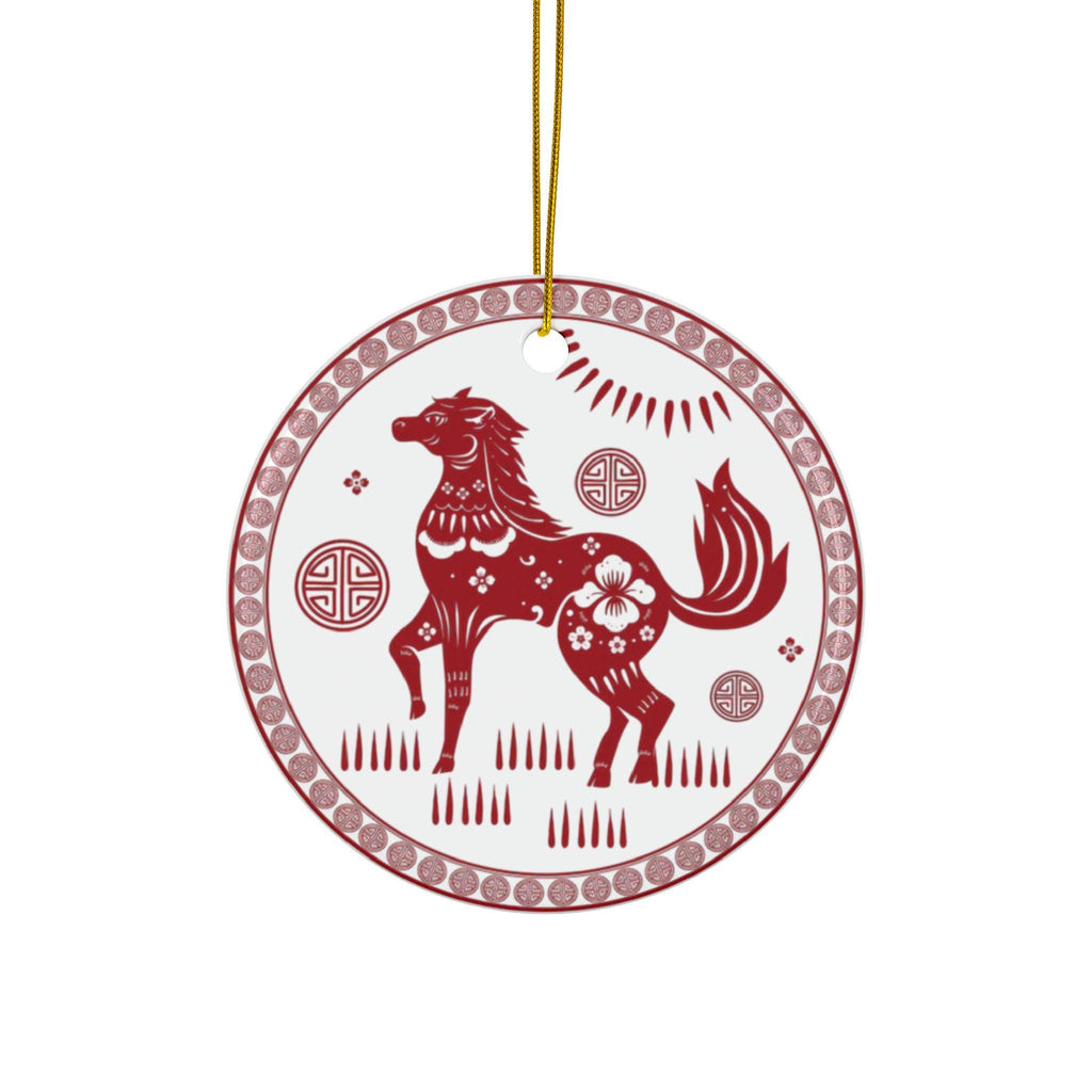 Horse Chinese Zodiac 2026 Christmas Tree Ornament Ceramic | Double-Sided, Good Luck | New Year Gift