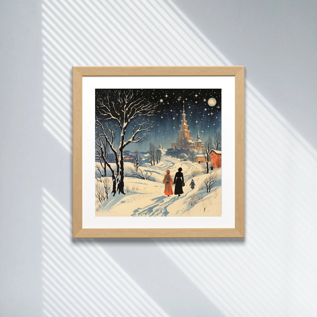 Doctor Zhivago Inspired Art Poster, Winter Night Landscape, Illustration Wall Decor
