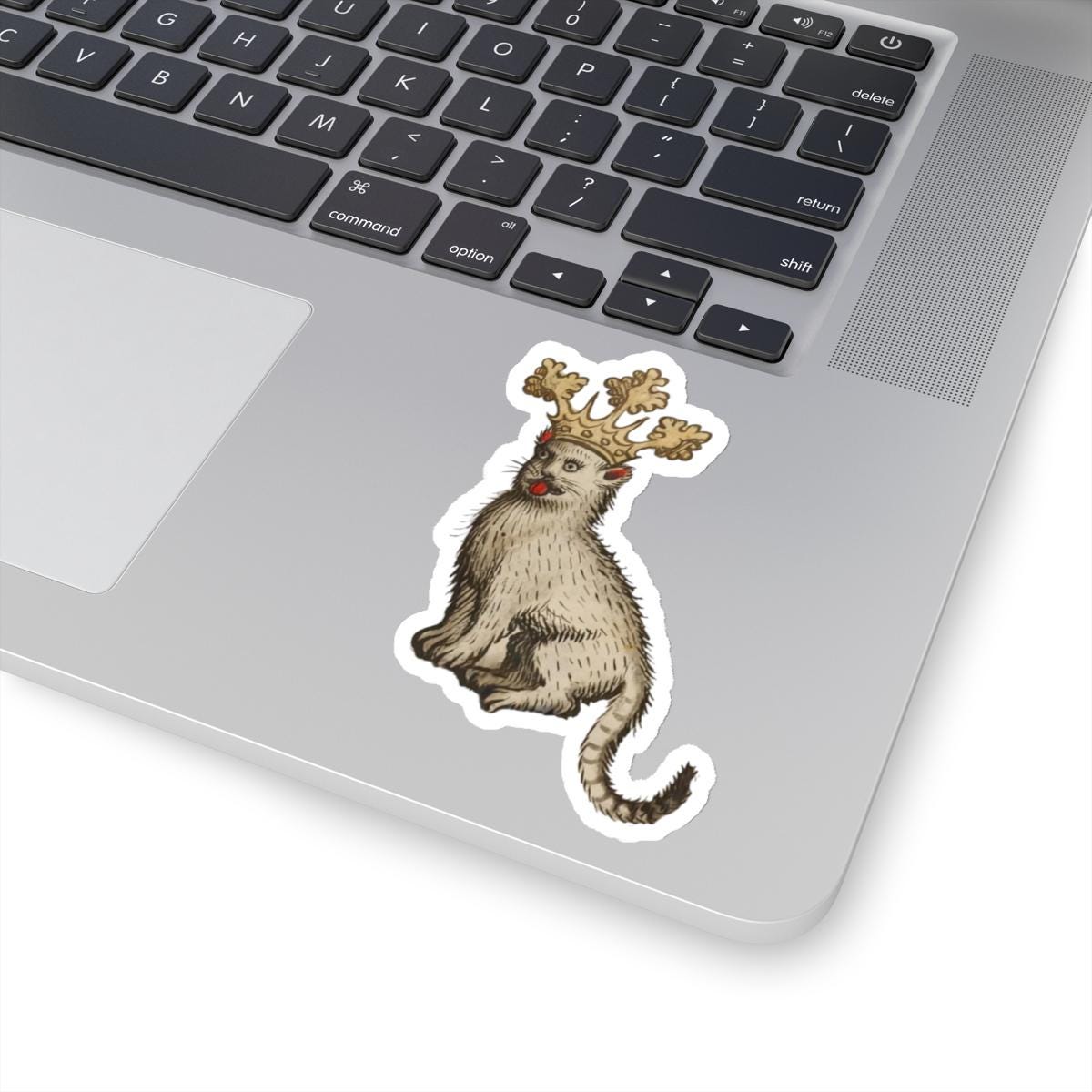Medieval Cat Sticker, Crowned Cat with Tongue Out, Mystical Medieval Art Decal, Unique Gift