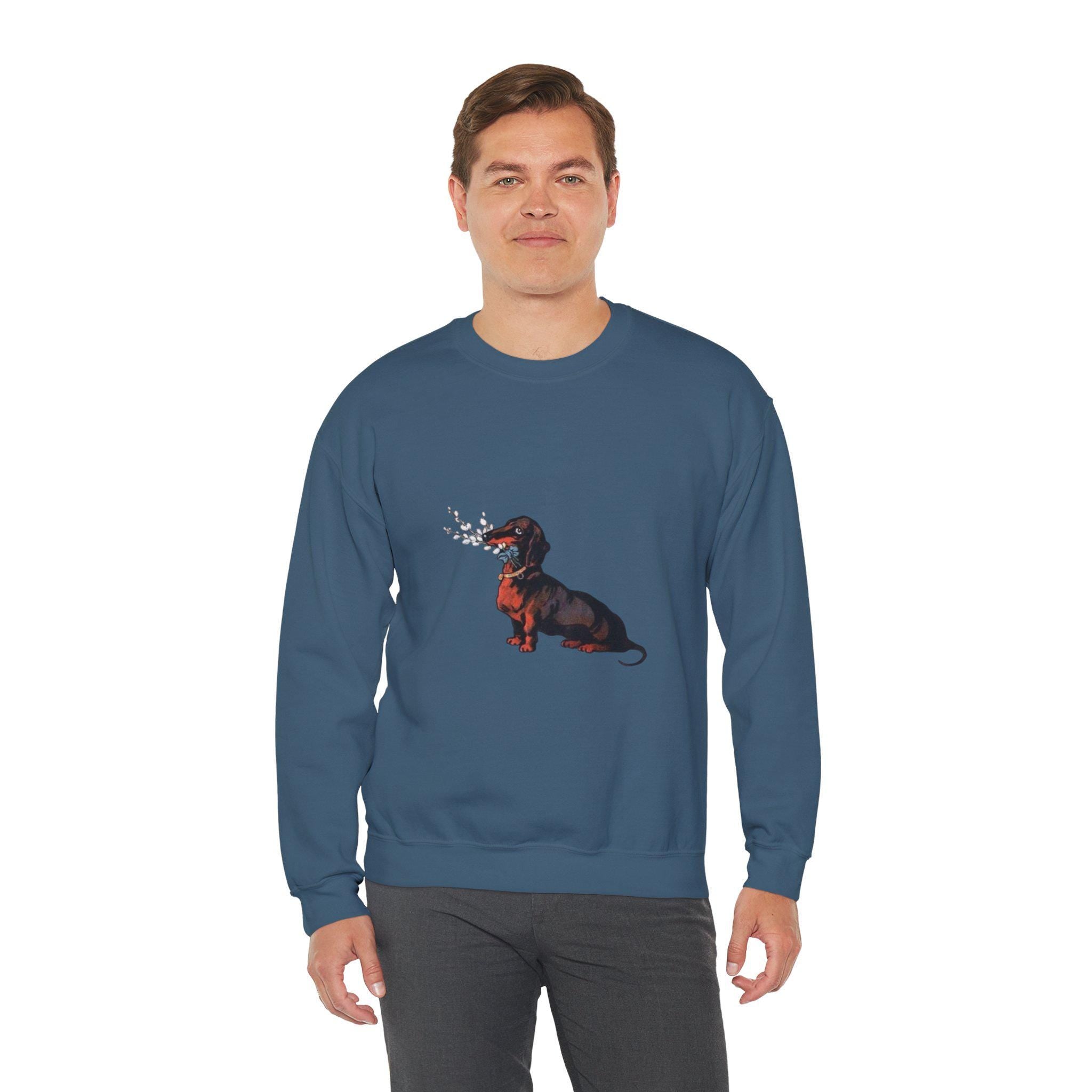 Dachshund Dog Vintage Sweatshirt, Cute & Elegant Unisex Crewneck Jumper, Floral Print, Gift for Dog Lovers, Cozy Winter Fashion, Animal