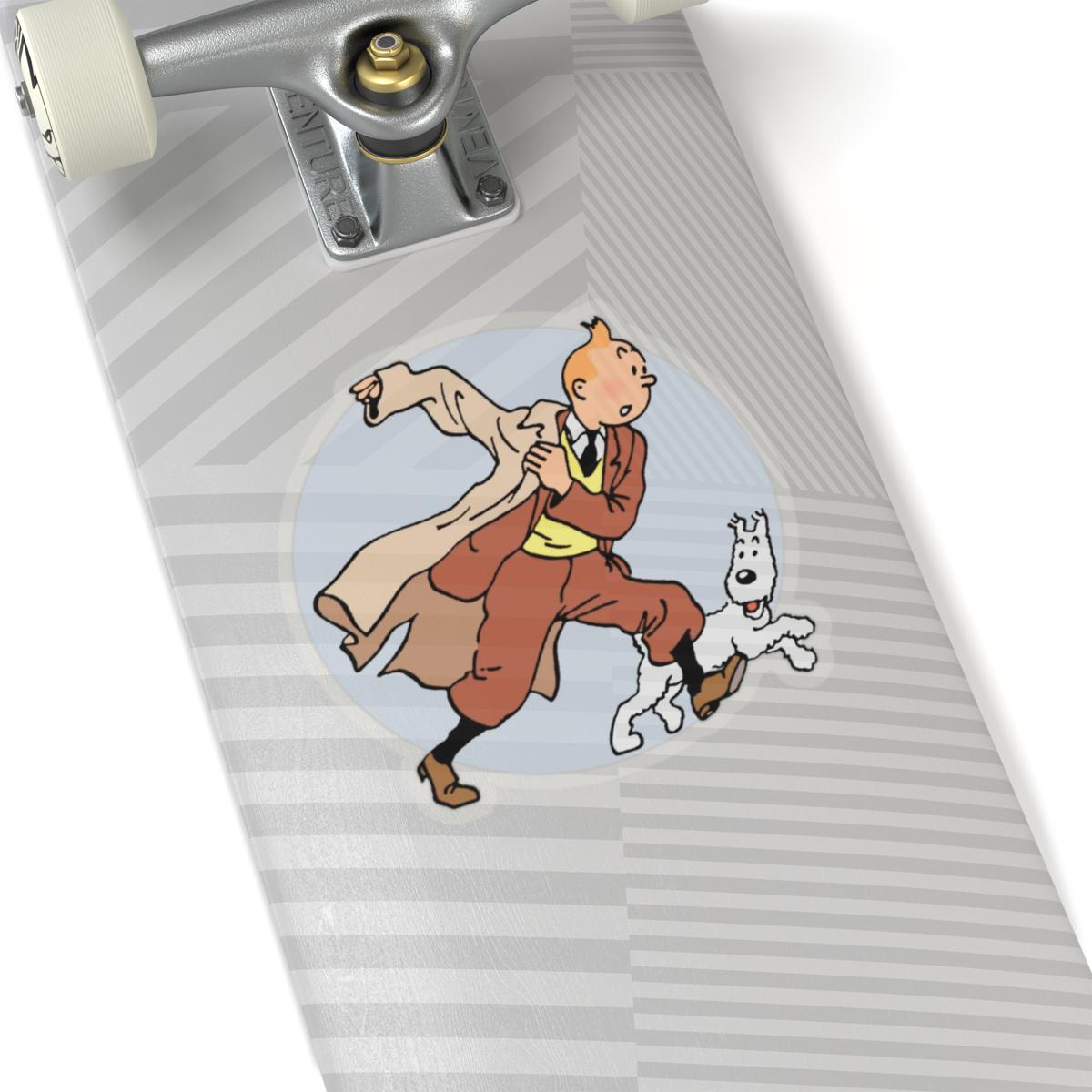 Adventures of Tintin Sticker, Retro Nostalgic Vibe, Fans of Classic TV Series, Action Manga, Tintin and Snowy Dog Design