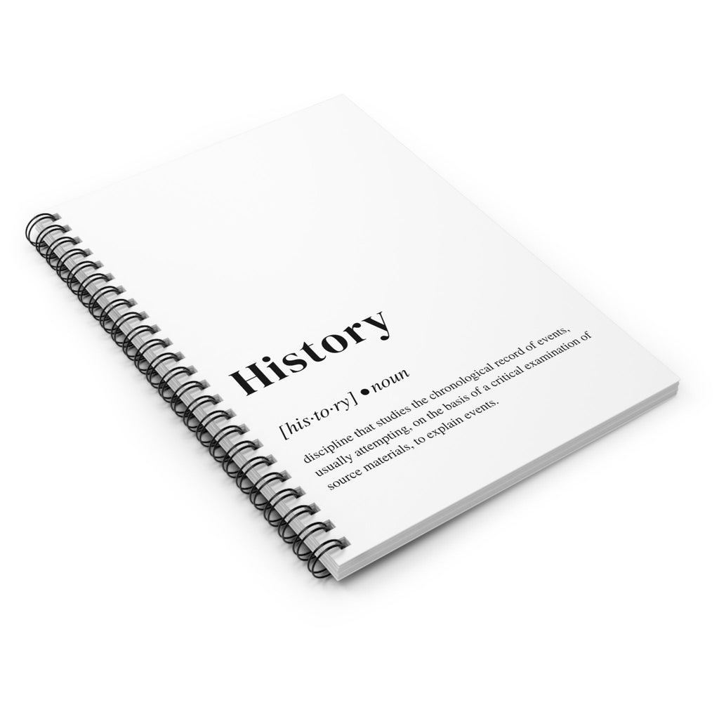 History Definition Spiral Notebook, Perfect Gift for Students, White Background, School and University Supplies