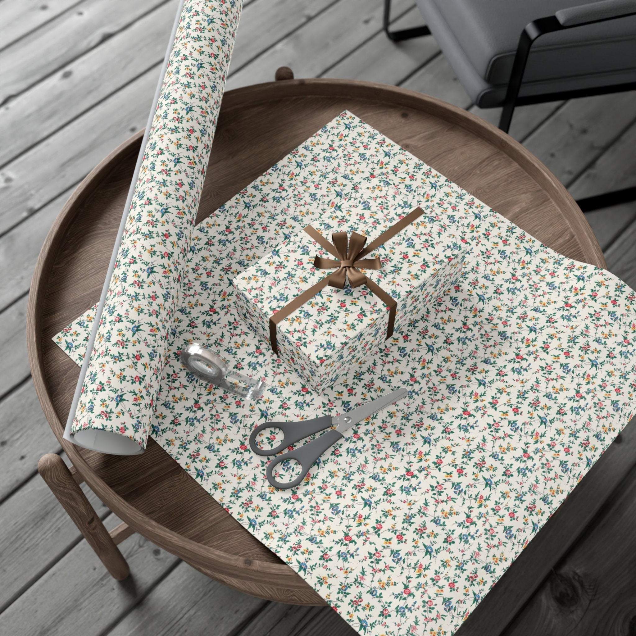 Elegant Wildflower Gift Wrap, Soft Beige Floral Wrapping Paper, Perfect for All Occasions, Eco Friendly Present