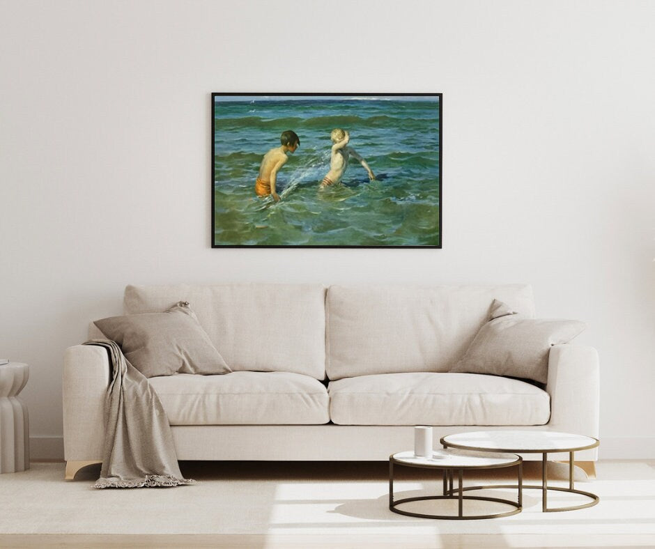 Virginie Demont-Breton Mousse et Terrien Coastal Art Poster, Sea Play Print, Rare Artistic Find