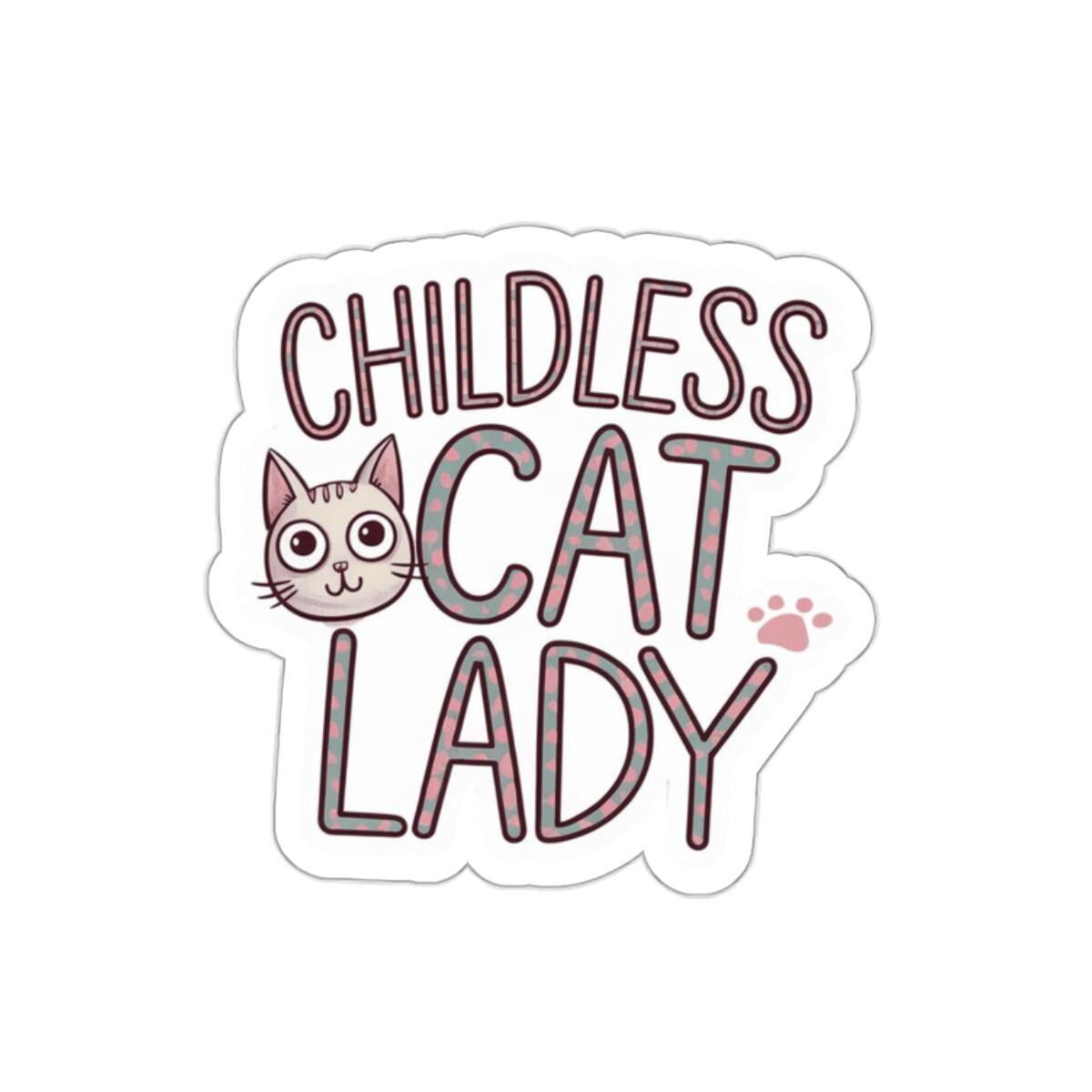 Sticker Childless Cat Lady, Cute Kitten Face on Pink, Cheeky Chic Girl Power Decal, Laptop and Water Bottle Decor, Best Gift for Friends