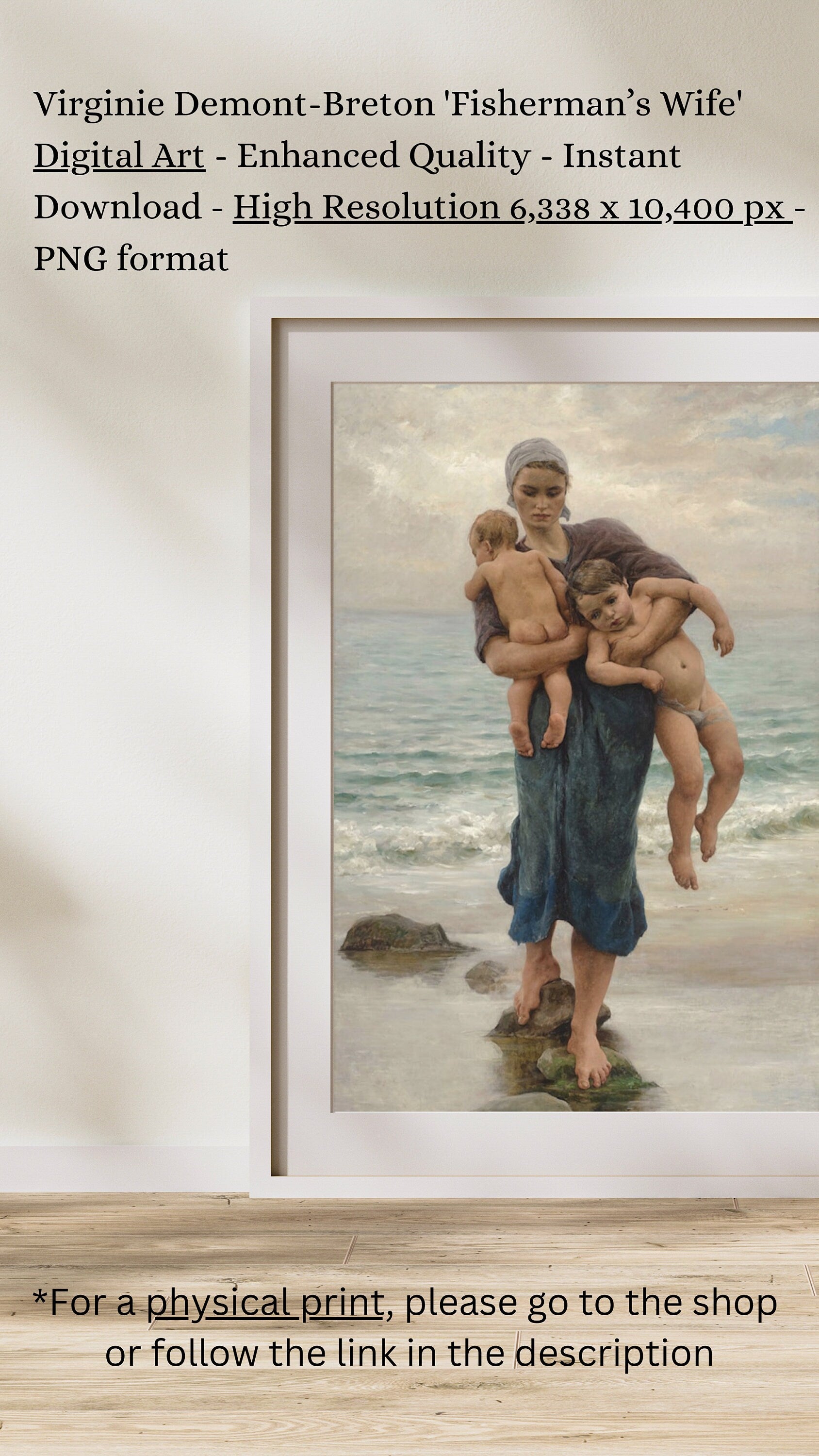 Virginie Demont Breton Fisherman’s Wife Bathing Her Children Digital Art, Enhanced Resolution, Instant Download, Perfect Gift for Mothers