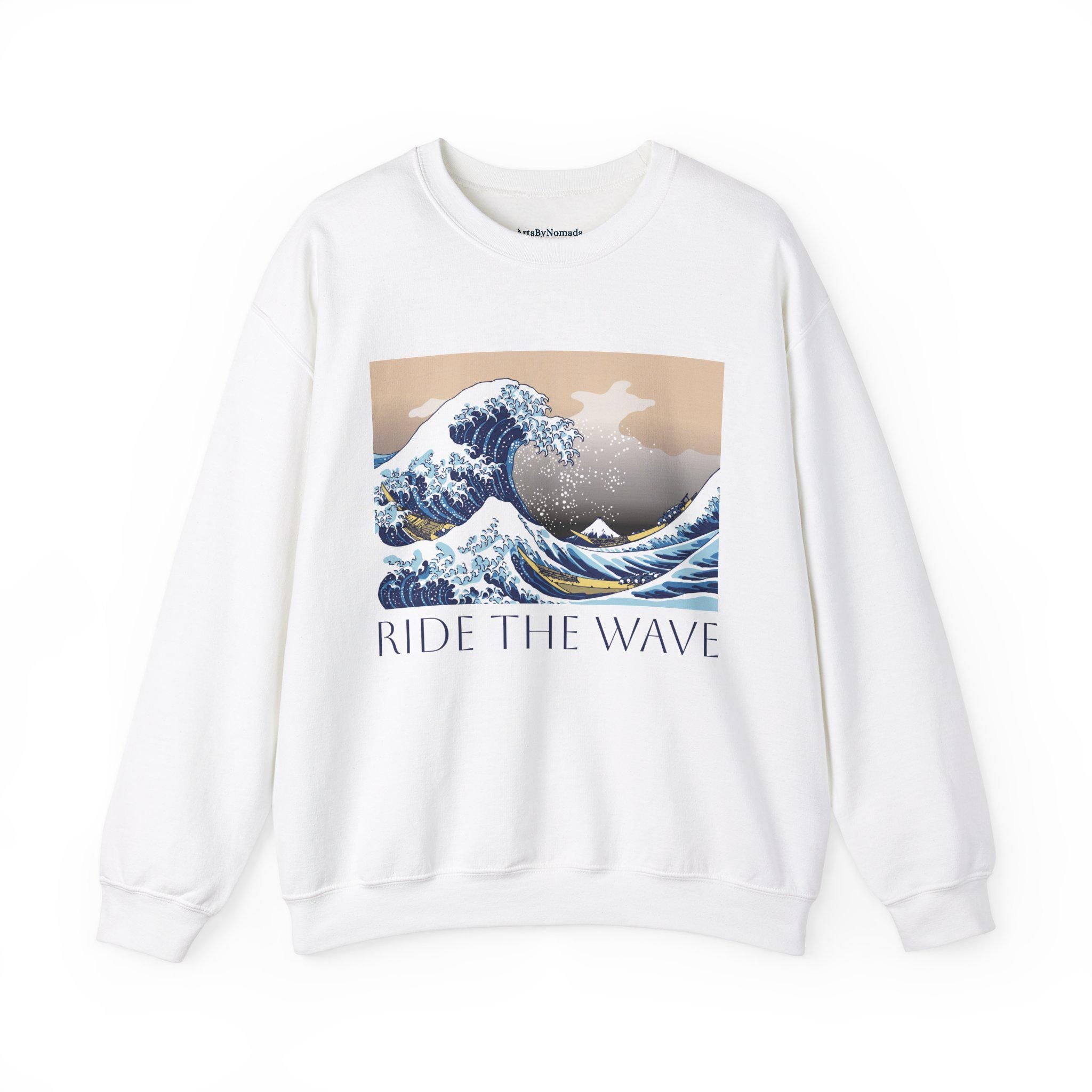 Ride the Wave Hoodie, Vintage Japanese Art 'The Great Wave' Design, Motivational Streetwear, Cozy Heavy Blend Sweatshirt