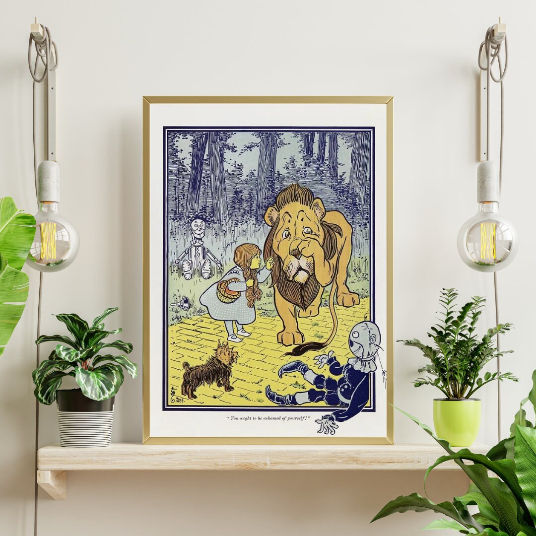 Vintage Print, Dorothy Meets Cowardly Lion, Classic Wizard of Oz Illustration, Gift for Kids and Literary Wall Art