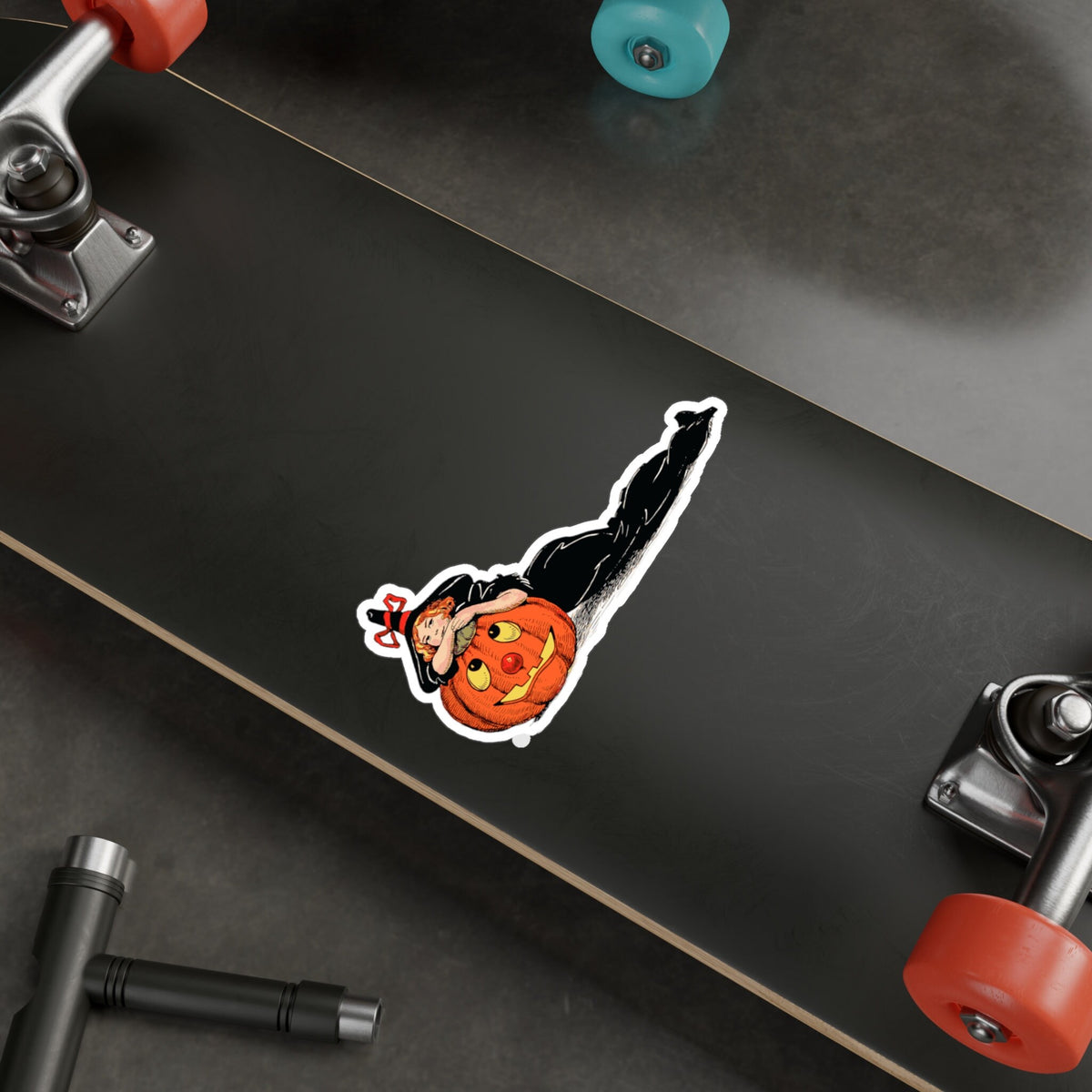 Vintage Witch and Pumpkin Halloween Vinyl Sticker