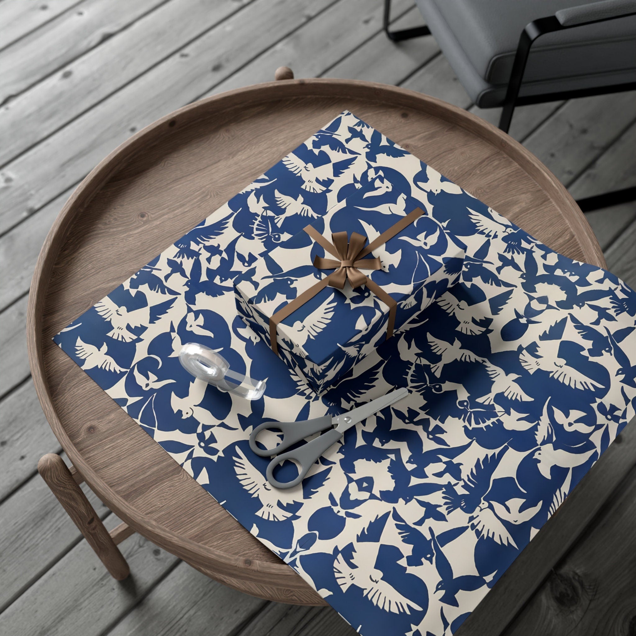 Vintage Pigeon Bird Pattern Birthday Gift Wrapping Paper - Elegant Blue and White Design, Classic Gift Wrap - Eco Friendly