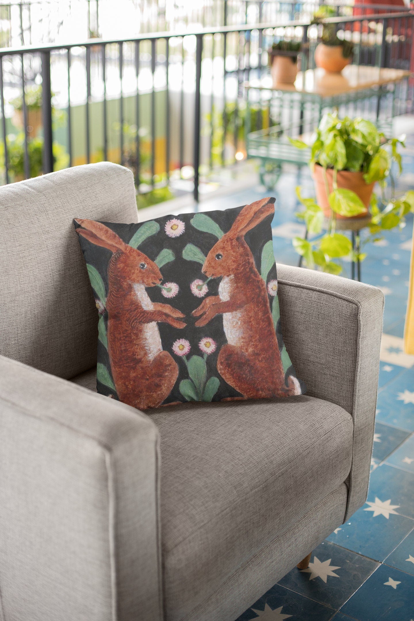 William Bell Scott 'Two Hares' Art Pillow, Elegant Vintage Cottagecore Decor, Ideal for Easter and Home Gift