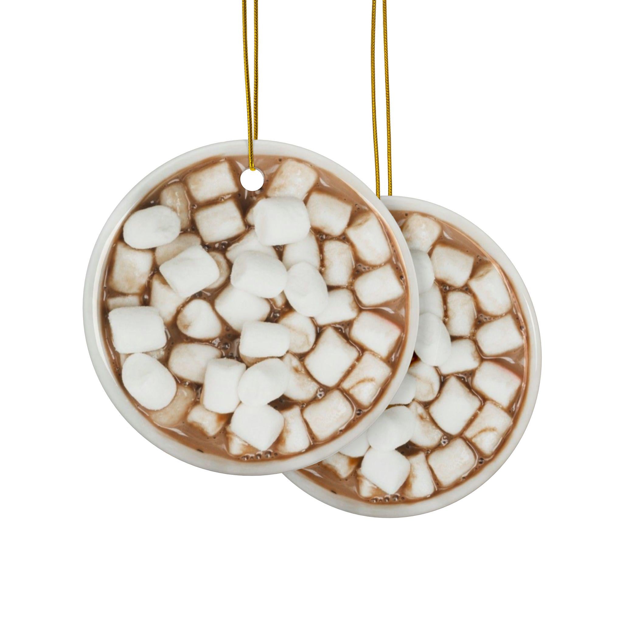 Hot Chocolate Illustration Ornament Ceramic Ornament | Flat Surface Print Double-Sided Christmas Holiday Decor