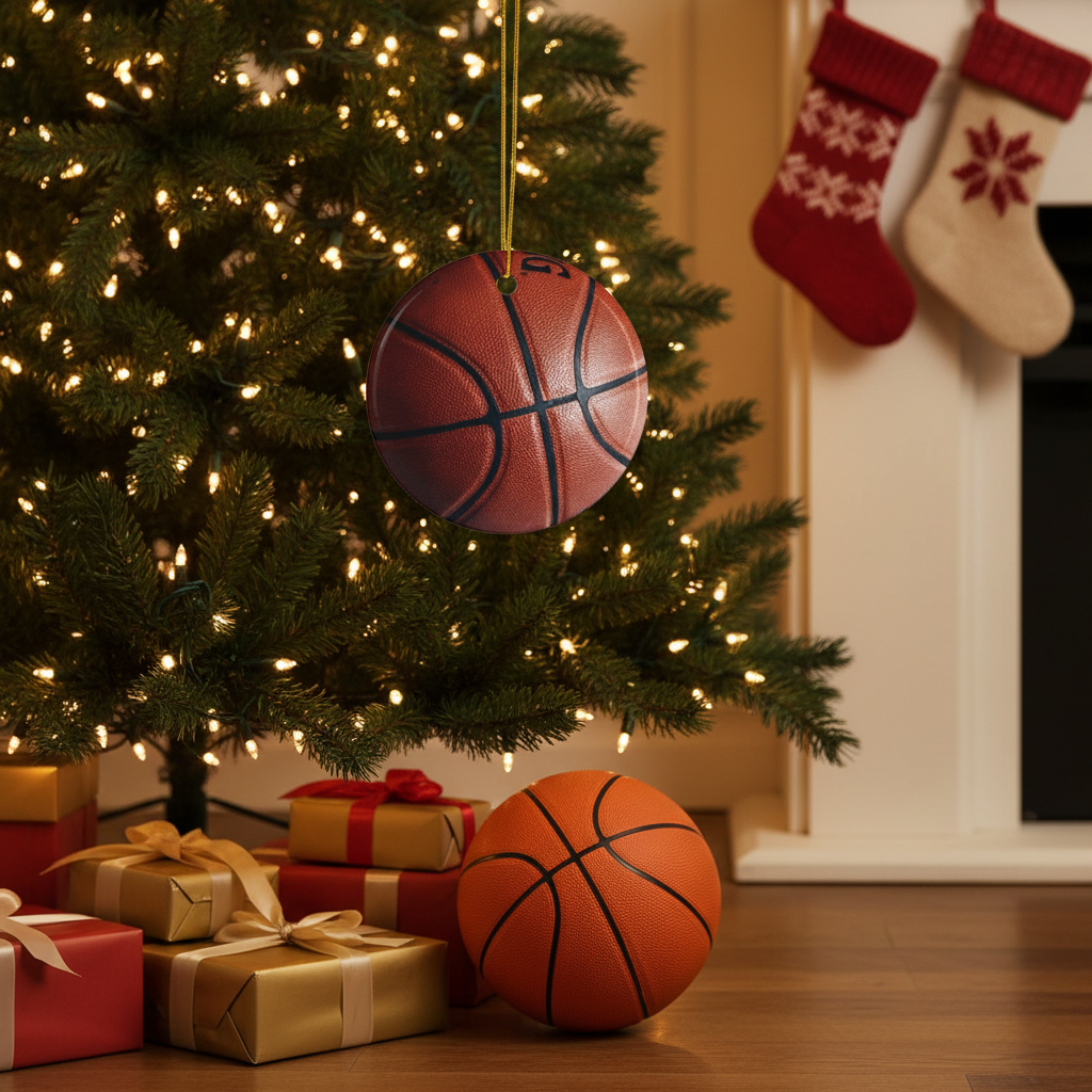 Basketball Ornament, Sports Fan Christmas Decor, Athlete Gift for Him, Double Sided, Holiday Keepsake, Basketball Stocking, Flat Surface