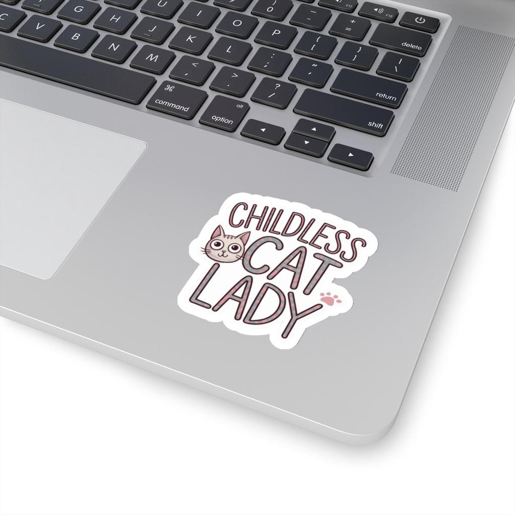 Sticker Childless Cat Lady, Cute Kitten Face on Pink, Cheeky Chic Girl Power Decal, Laptop and Water Bottle Decor, Best Gift for Friends