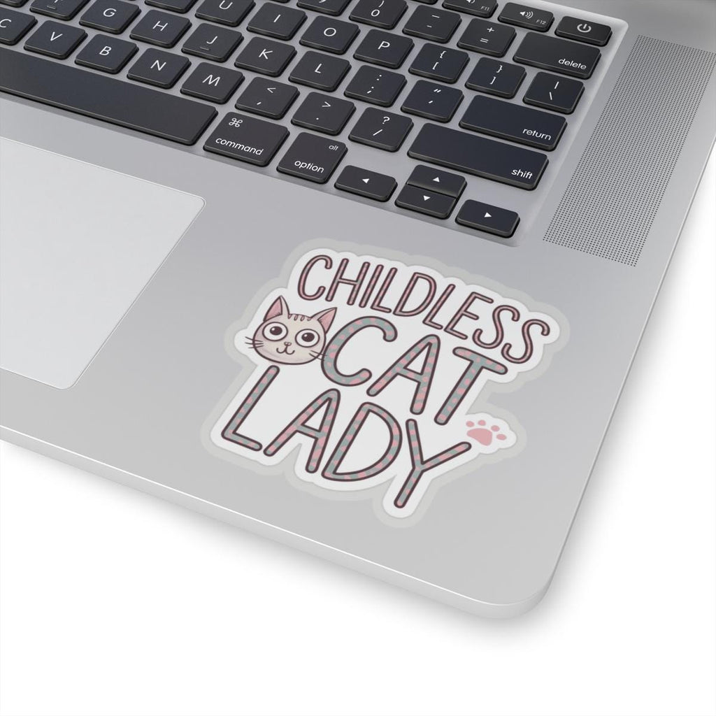 Sticker Childless Cat Lady, Cute Kitten Face on Pink, Cheeky Chic Girl Power Decal, Laptop and Water Bottle Decor, Best Gift for Friends