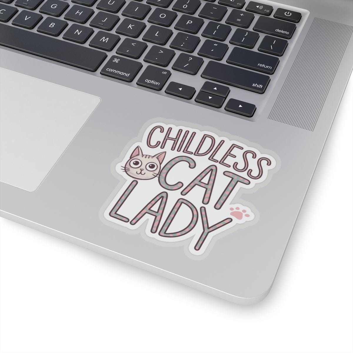 Sticker Childless Cat Lady, Cute Kitten Face on Pink, Cheeky Chic Girl Power Decal, Laptop and Water Bottle Decor, Best Gift for Friends