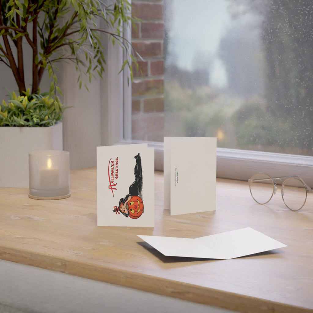 Vintage Halloween Witch Greeting Card, Pumpkin Illustration, Retro Holiday Card, Halloween Unique Gift