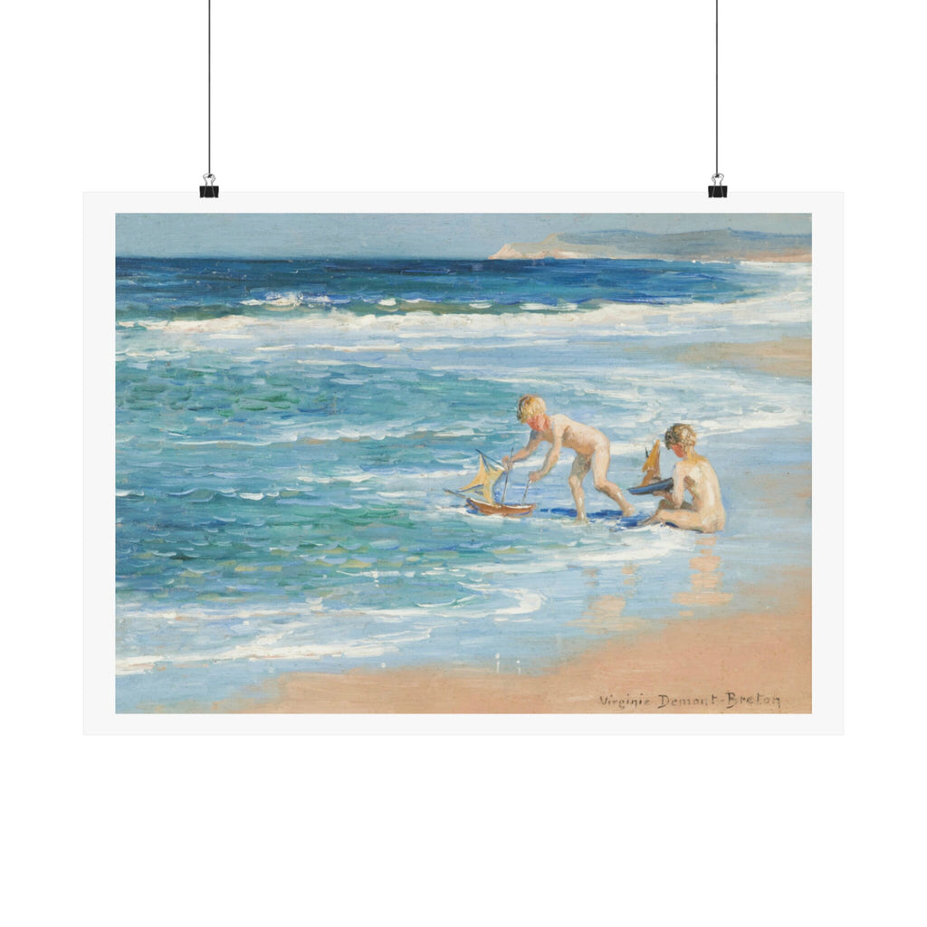 Virginie Demont-Breton The Little Boats Print, Enhanced Beach Scene, Children's Maritime Adventures Art Poster