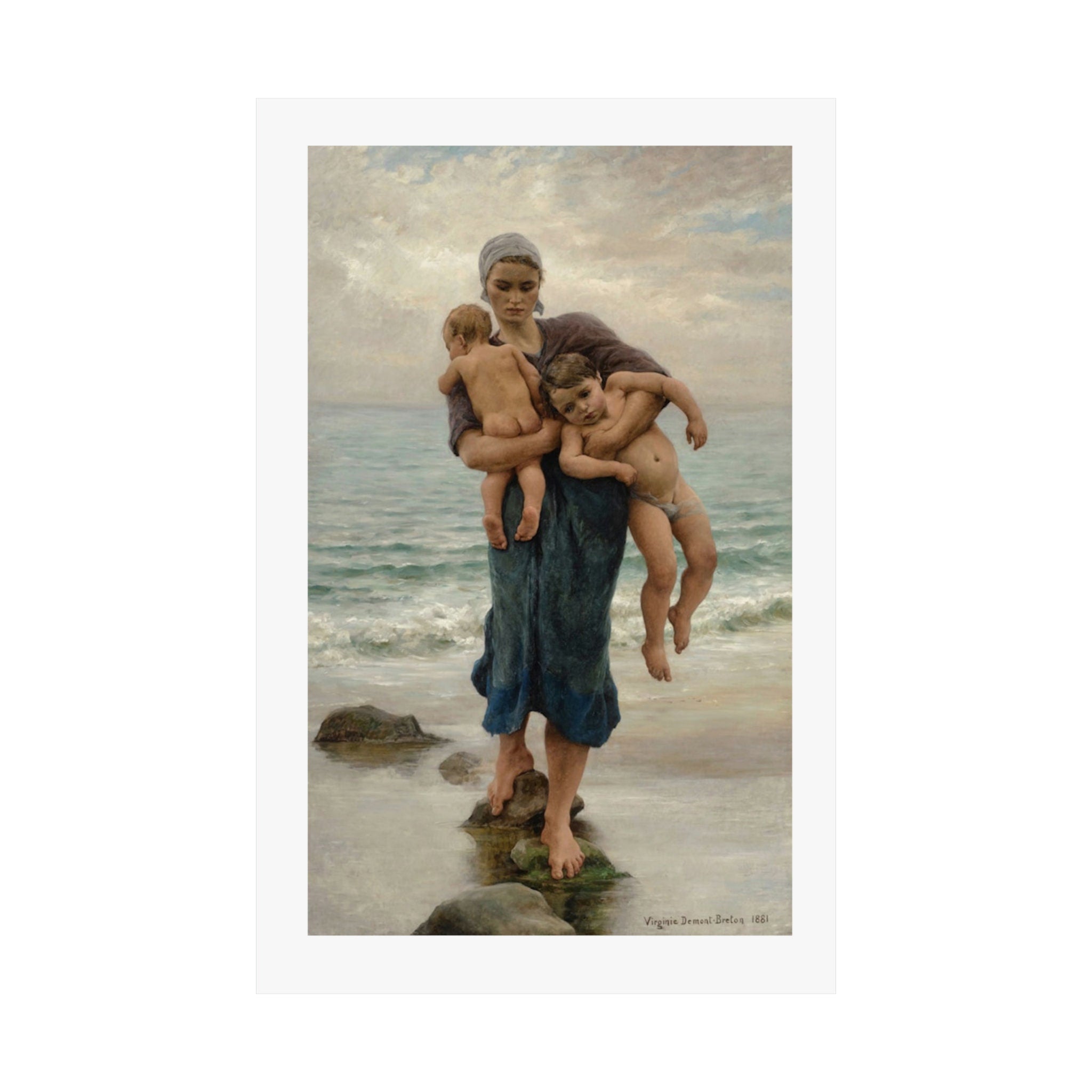Fisherman's Wife Bathing her Children Print by Virginie Demont Breton, Classic French Art, Coastal Life Poster, Motherhood, Mothers Day Gift