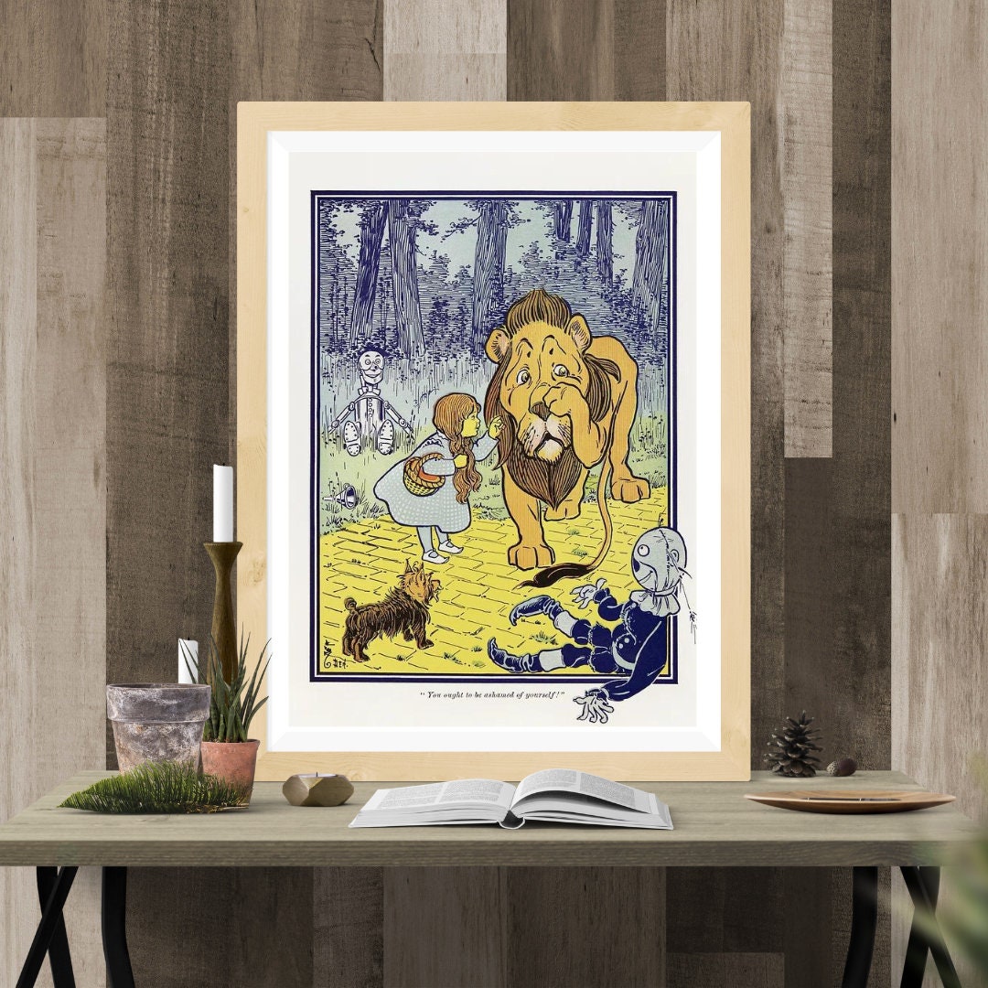 Vintage Print, Dorothy Meets Cowardly Lion, Classic Wizard of Oz Illustration, Gift for Kids and Literary Wall Art