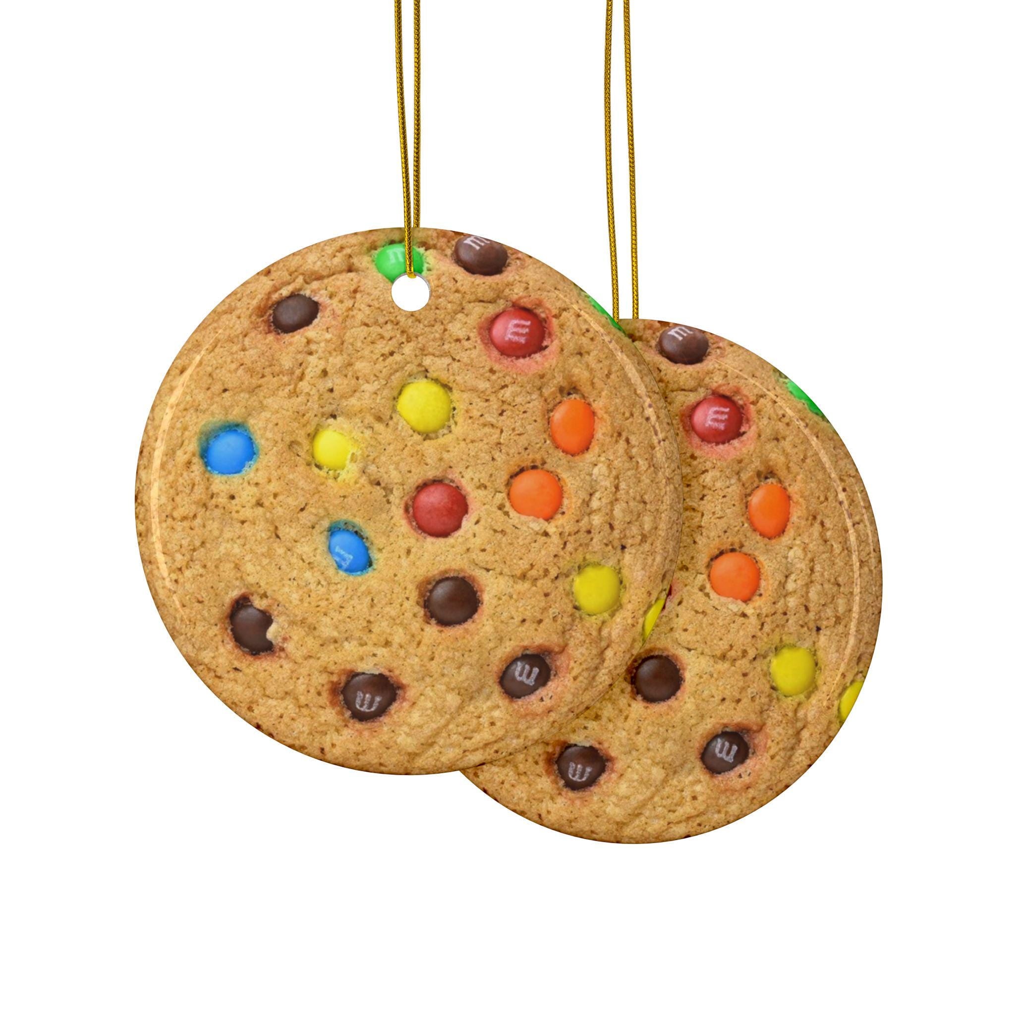 Realistic M and M Monster Cookie Christmas Ornament Double Sided Ceramic Foodie Tree Decor, Gift, Sweet Tooth, Holiday Lover, Flat Surface