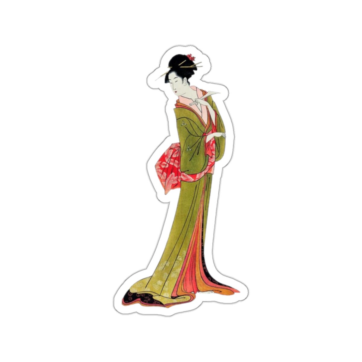 Japanese Sticker, Eishi Hosoda Itsutomi Kimono Vinyl Decal, Traditional Ukiyoe Art, High Quality Art Lover Gift