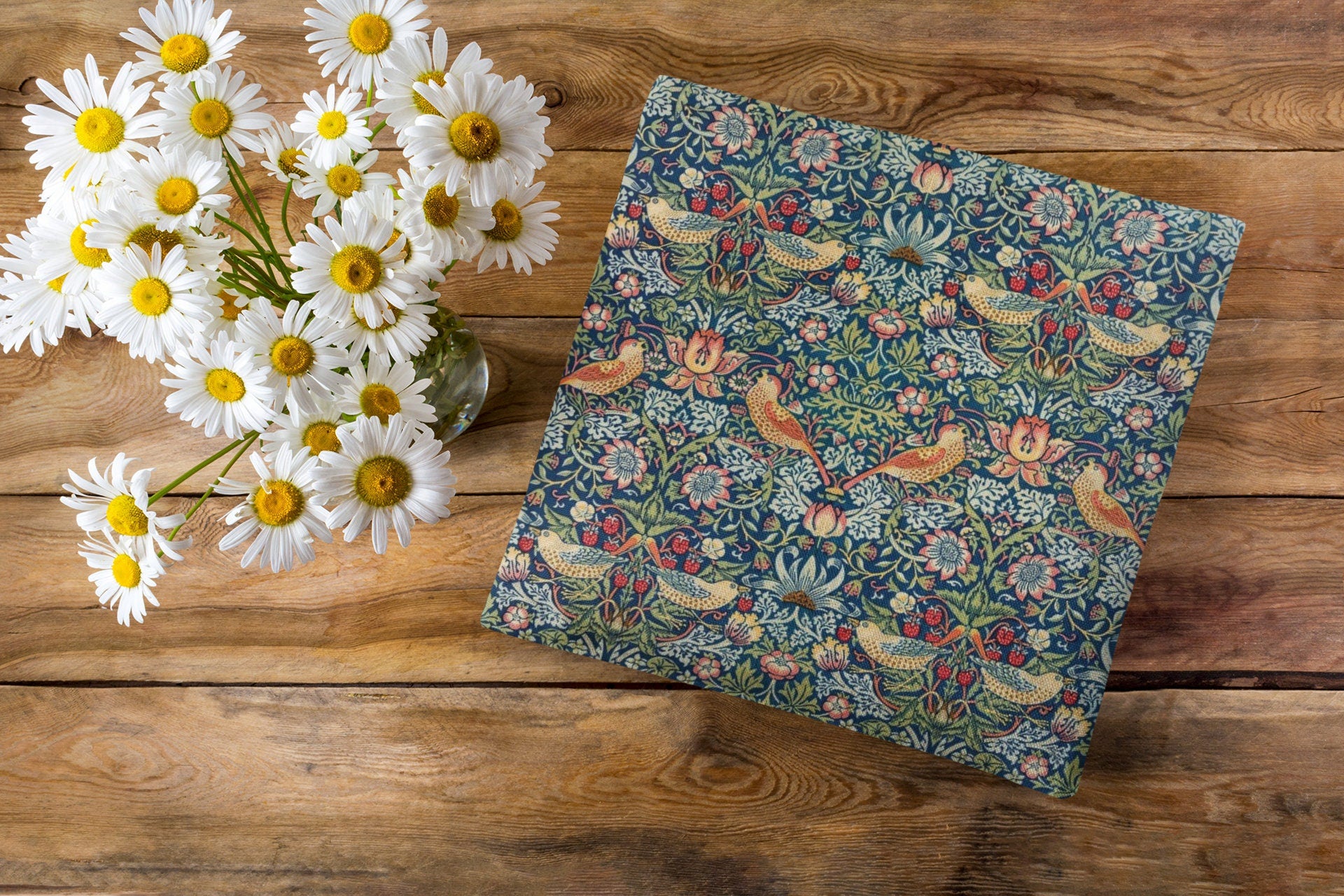 William Morris Strawberry Thief Pillow, Classic Arts and Crafts Design, Decorative Double Sided Cushion