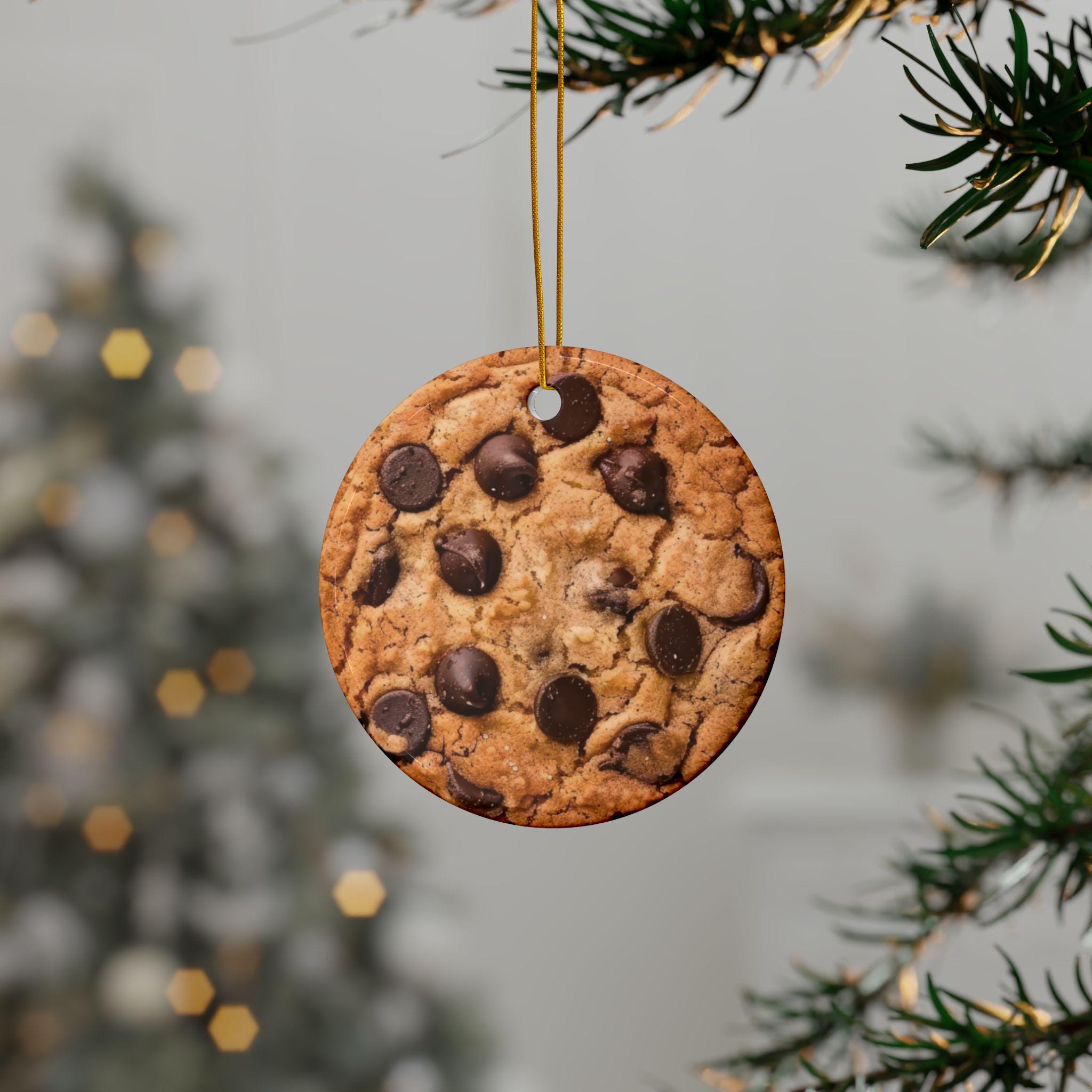 Chocolate Chip Cookie Ornament - Double Sided Holiday Seasonal Decor for Baking Lovers & Foodies - Christmas Tree Decoration - Flat Surface