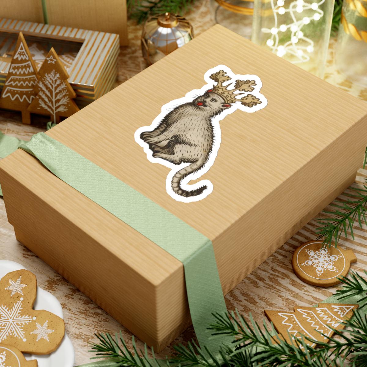 Medieval Cat Sticker, Crowned Cat with Tongue Out, Mystical Medieval Art Decal, Unique Gift