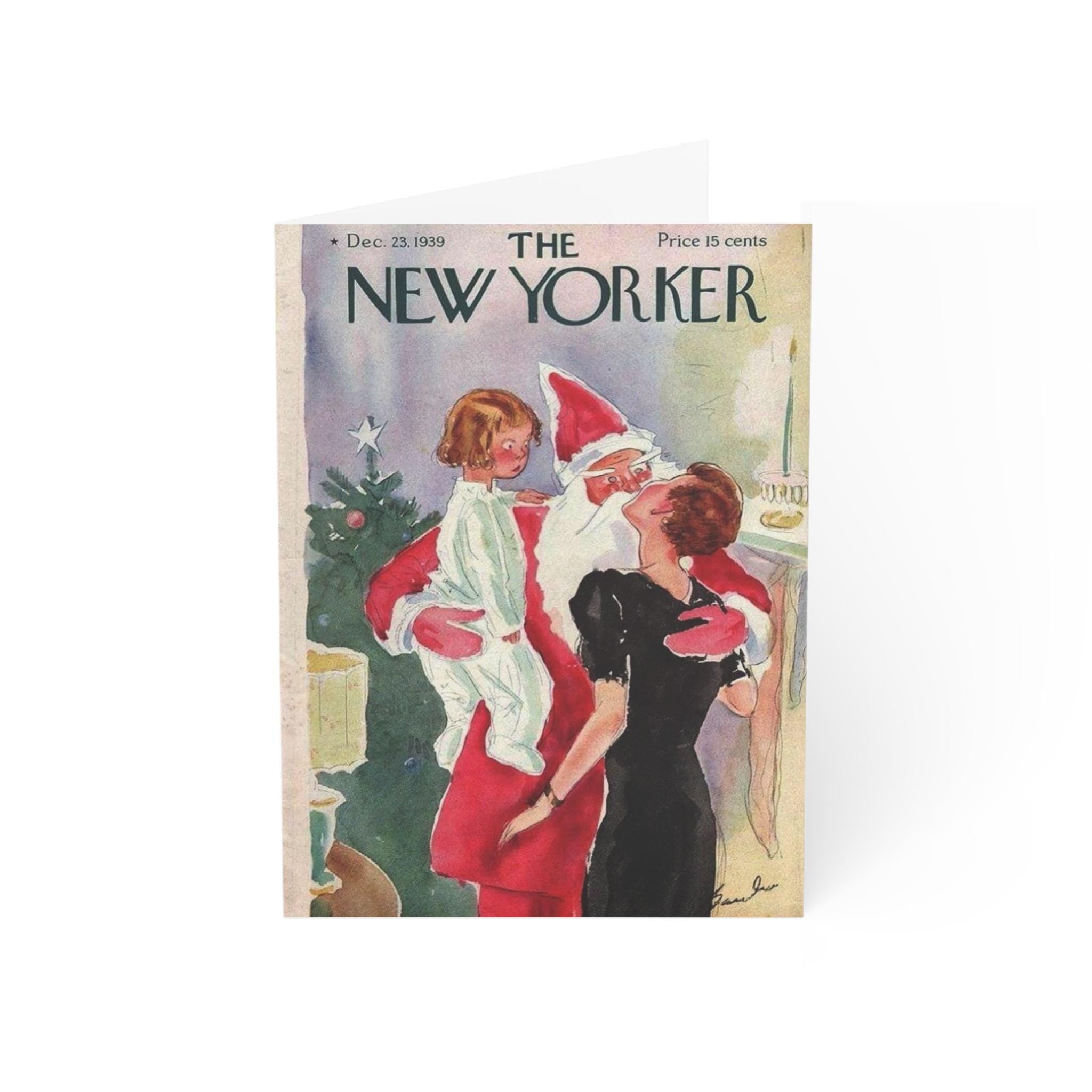 Vintage Christmas Greeting Card, New Yorker Cover Art, Santa Claus and Family Holiday Cards, With Envelopes, Heartwarming gift