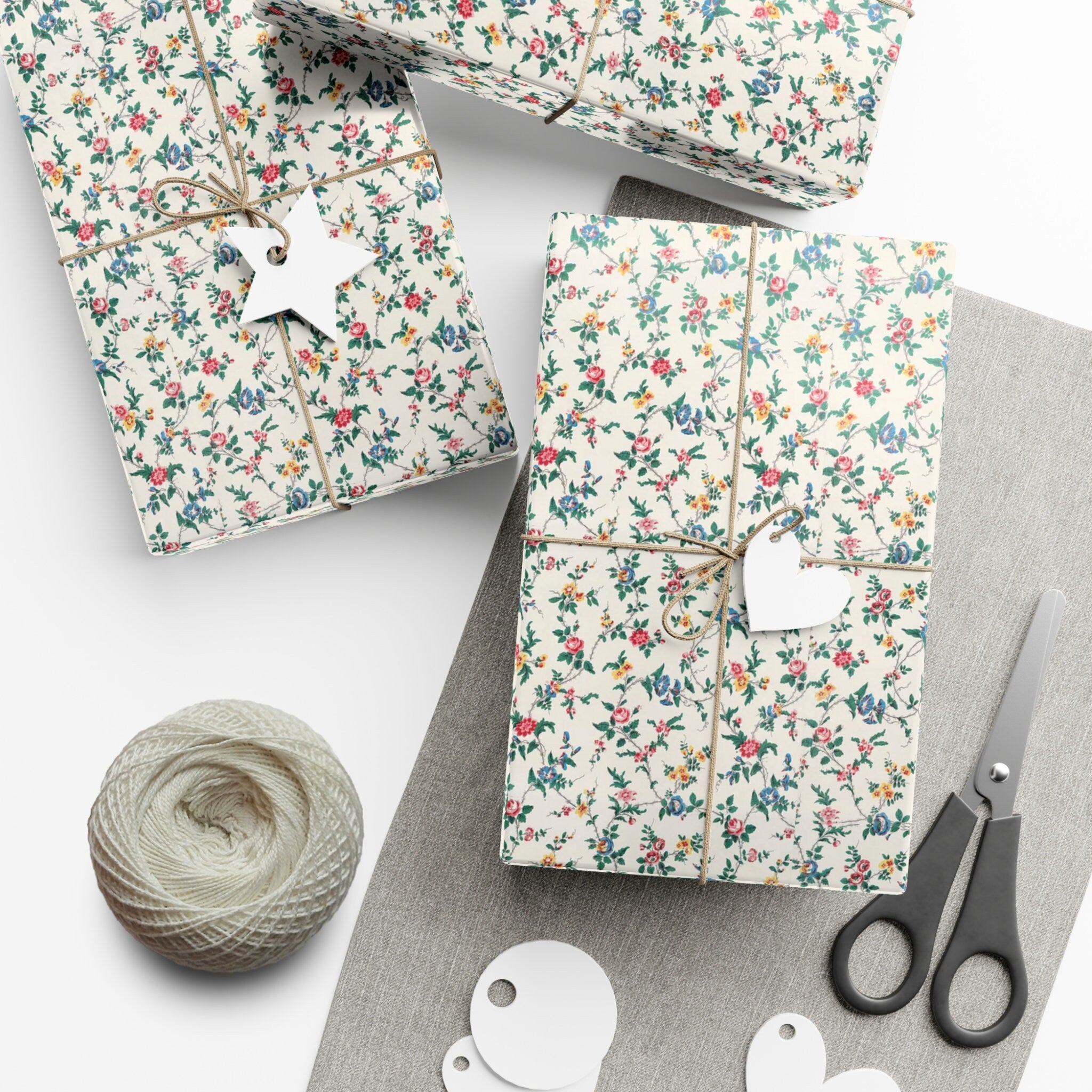 Elegant Wildflower Gift Wrap, Soft Beige Floral Wrapping Paper, Perfect for All Occasions, Eco Friendly Present