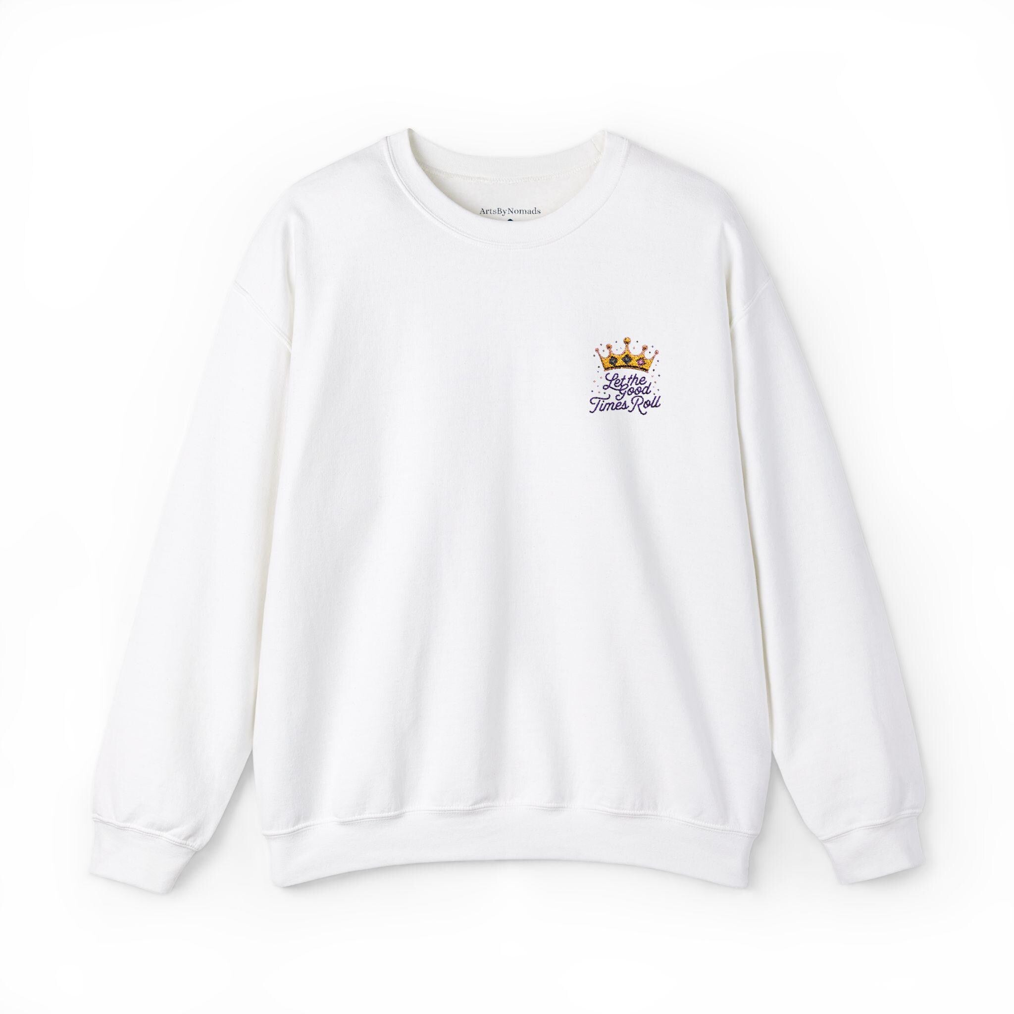Mardi Gras Crown Embroidered Sweatshirt, Let the Good Times Roll, Unisex Jumper, Stylish Cursive Font, Heavy Blend Crewneck, Minimalist