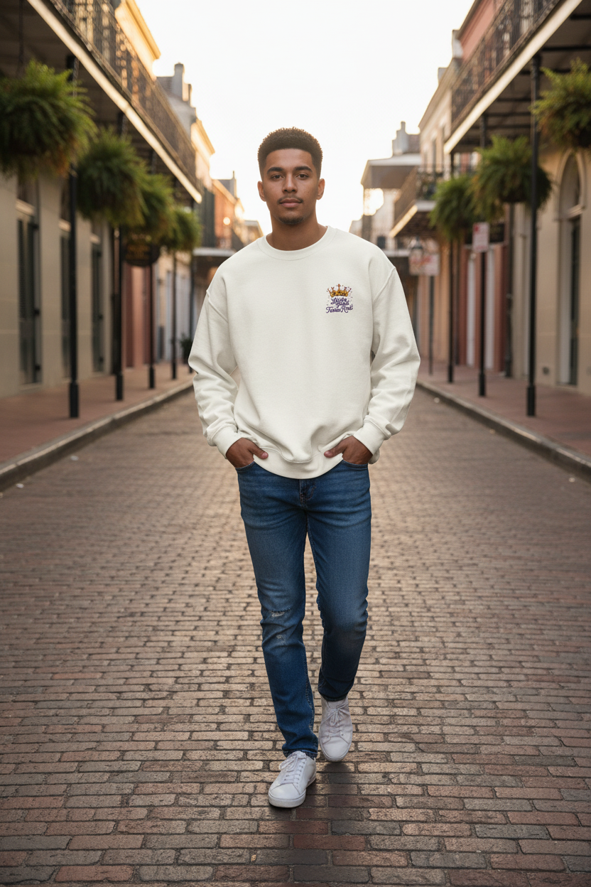 Mardi Gras Crown Embroidered Sweatshirt, Let the Good Times Roll, Unisex Jumper, Stylish Cursive Font, Heavy Blend Crewneck, Minimalist