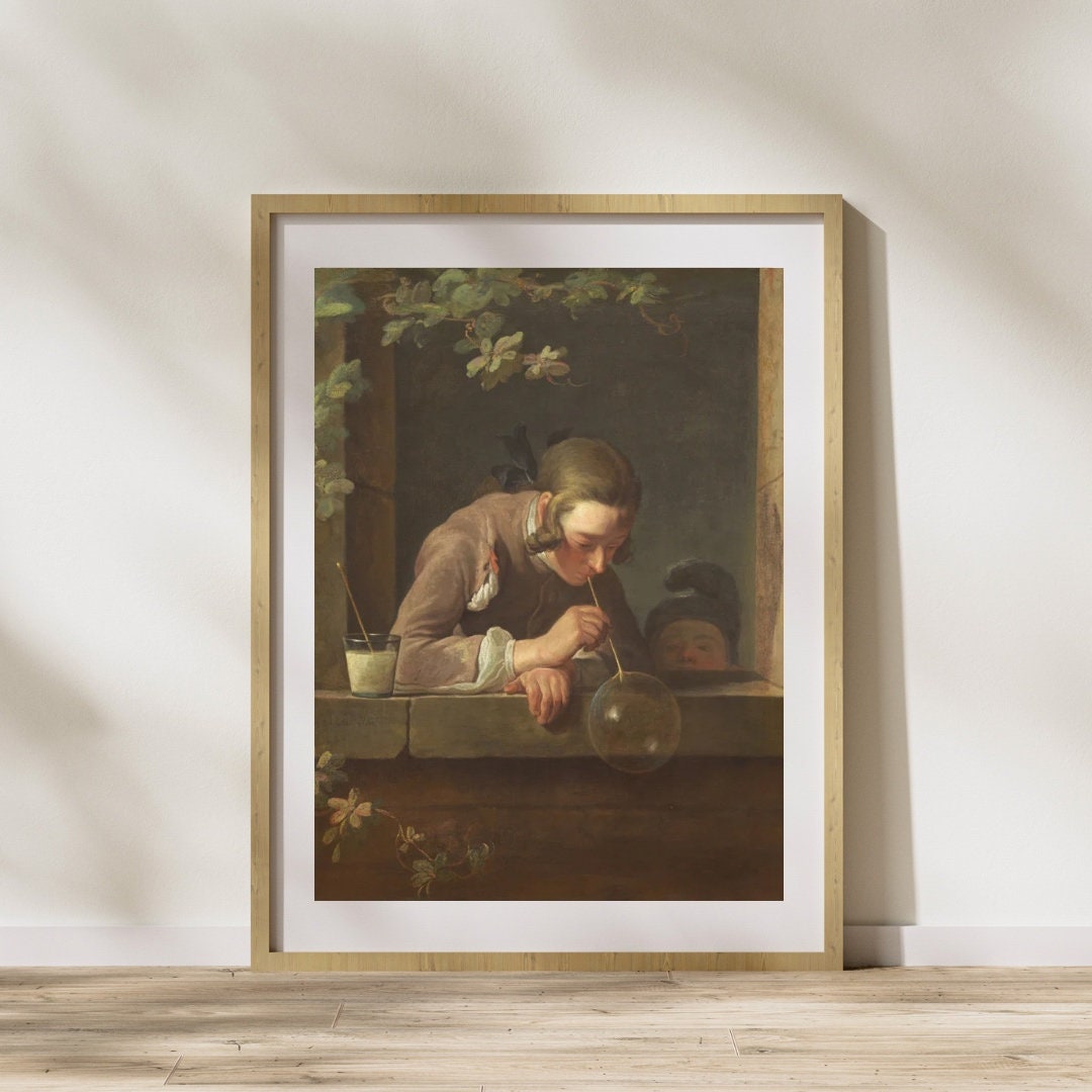 Rococo Art Print, Jean Simeon Chardin's Soap Bubbles Matte Poster, Perfect for Home Decor