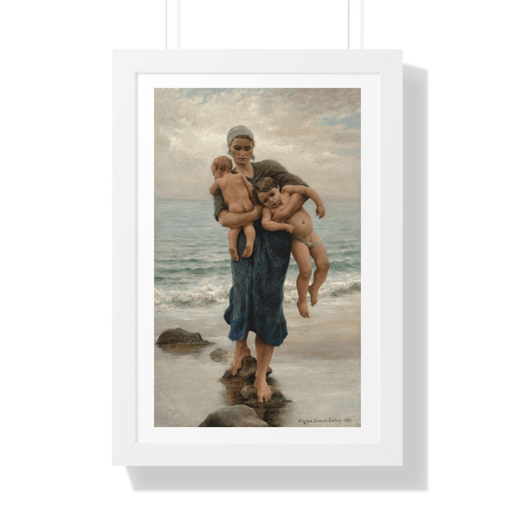 Framed Print of Fisherman's Wife Bathing Her Children by Virginie Demont Breton, Home Wall Decor, Ready to Hang, Mother's Day Gift