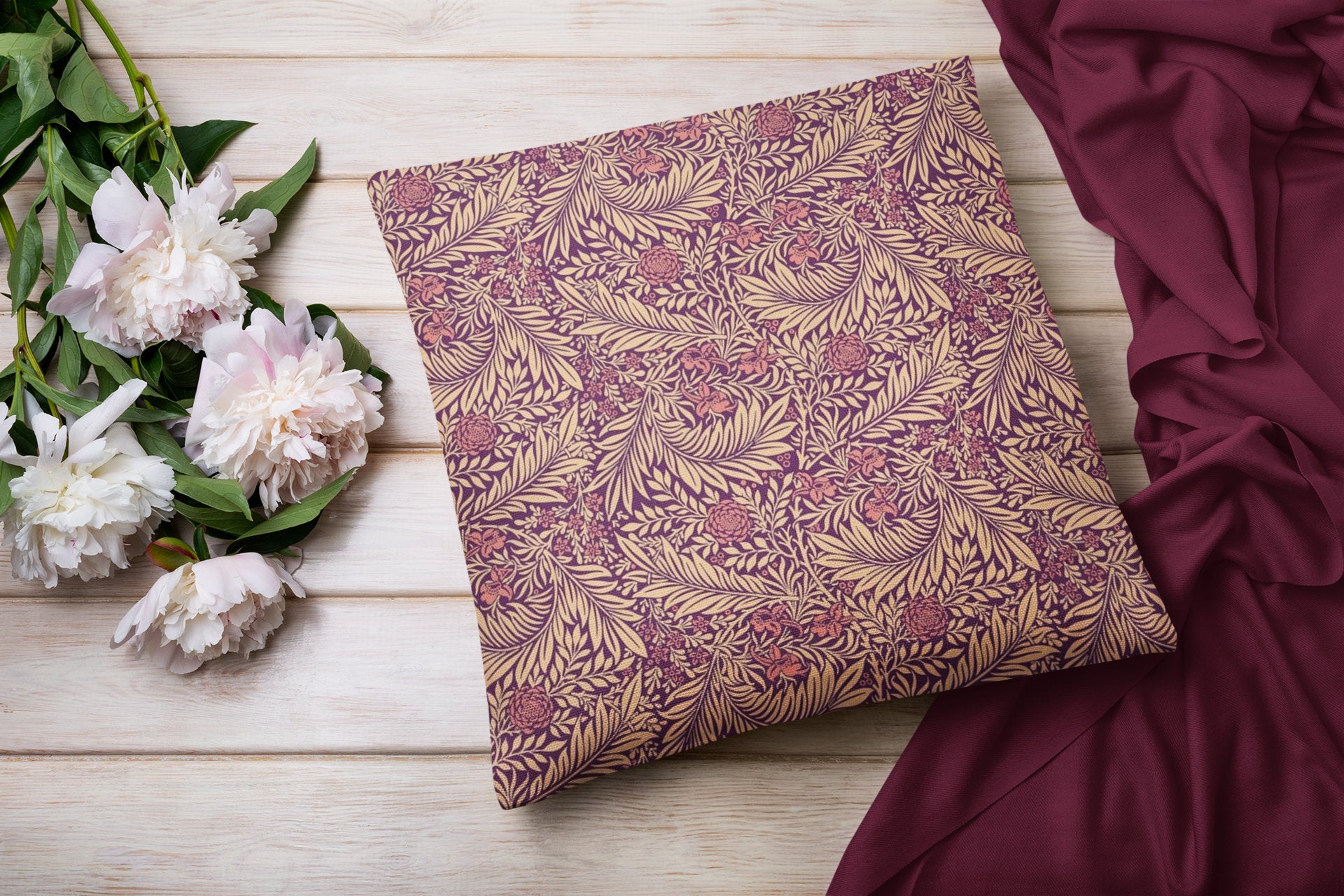 William Morris Larkspur Berry Pillow, Trendy Color Home Accent, Artistic Double Sided Floral Cushion
