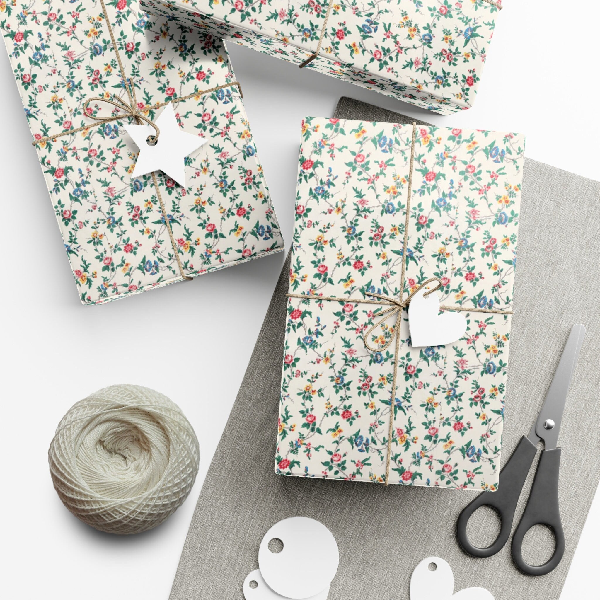 Elegant Wildflower Gift Wrap, Soft Beige Floral Wrapping Paper, Perfect for All Occasions, Eco Friendly Present