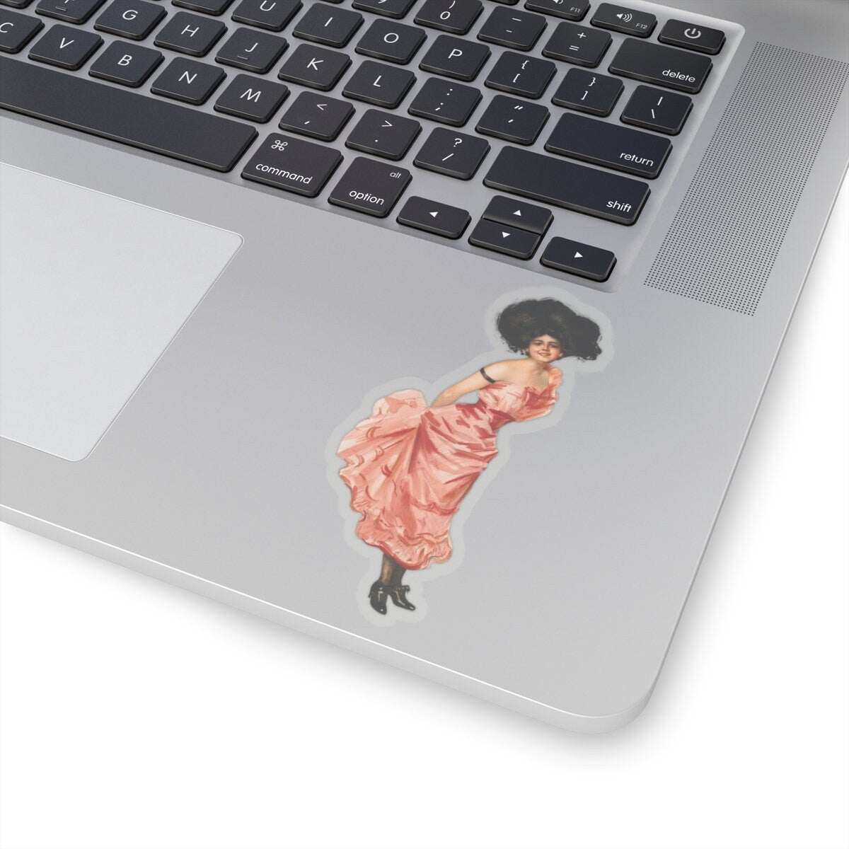 Victorian Coquette Lady Sticker in Pink Dress, Vintage Style Kiss Cut Decal, Elegant Feminine Decor, Gift for Her