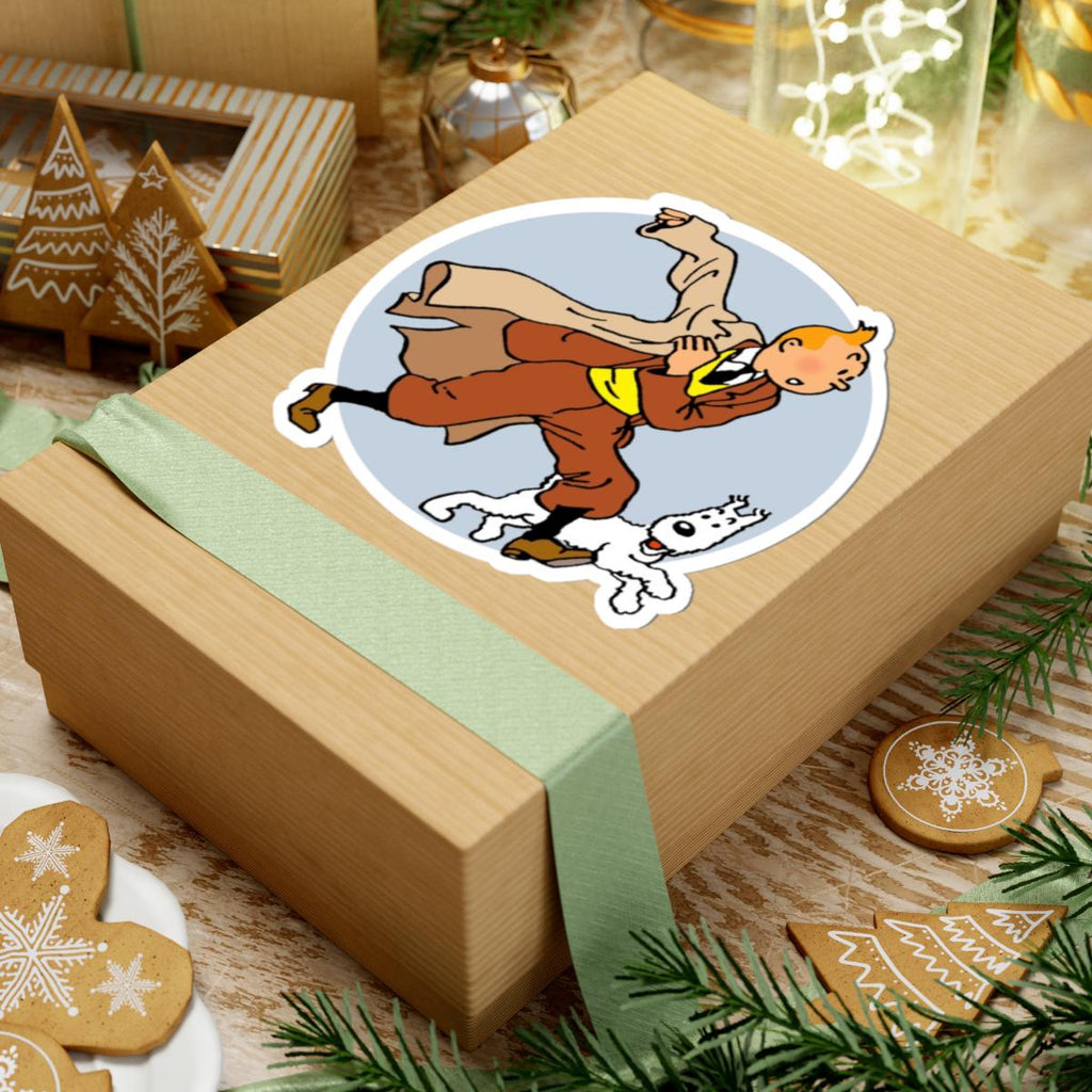 Adventures of Tintin Sticker, Retro Nostalgic Vibe, Fans of Classic TV Series, Action Manga, Tintin and Snowy Dog Design