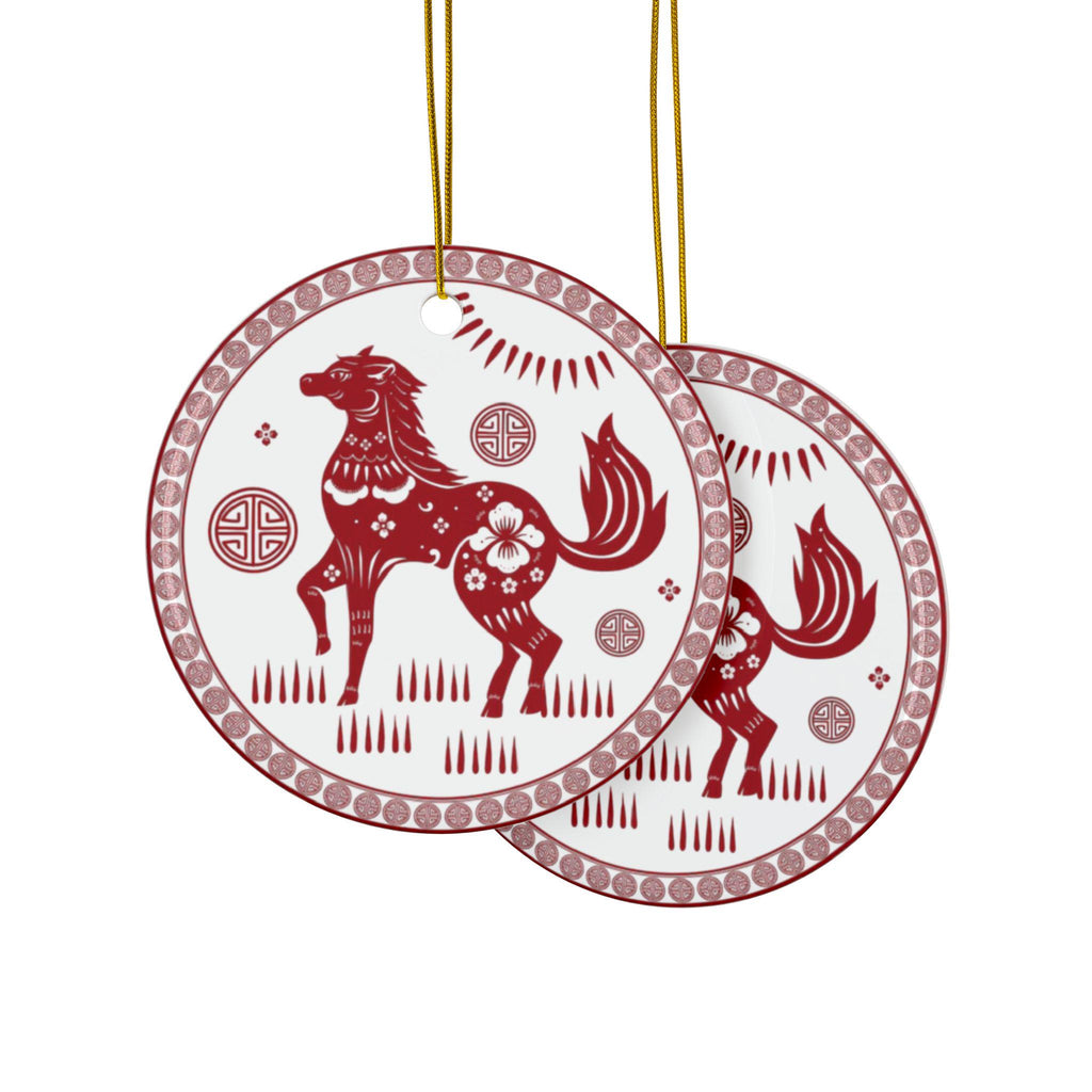 Horse Chinese Zodiac 2026 Christmas Tree Ornament Ceramic | Double-Sided, Good Luck | New Year Gift