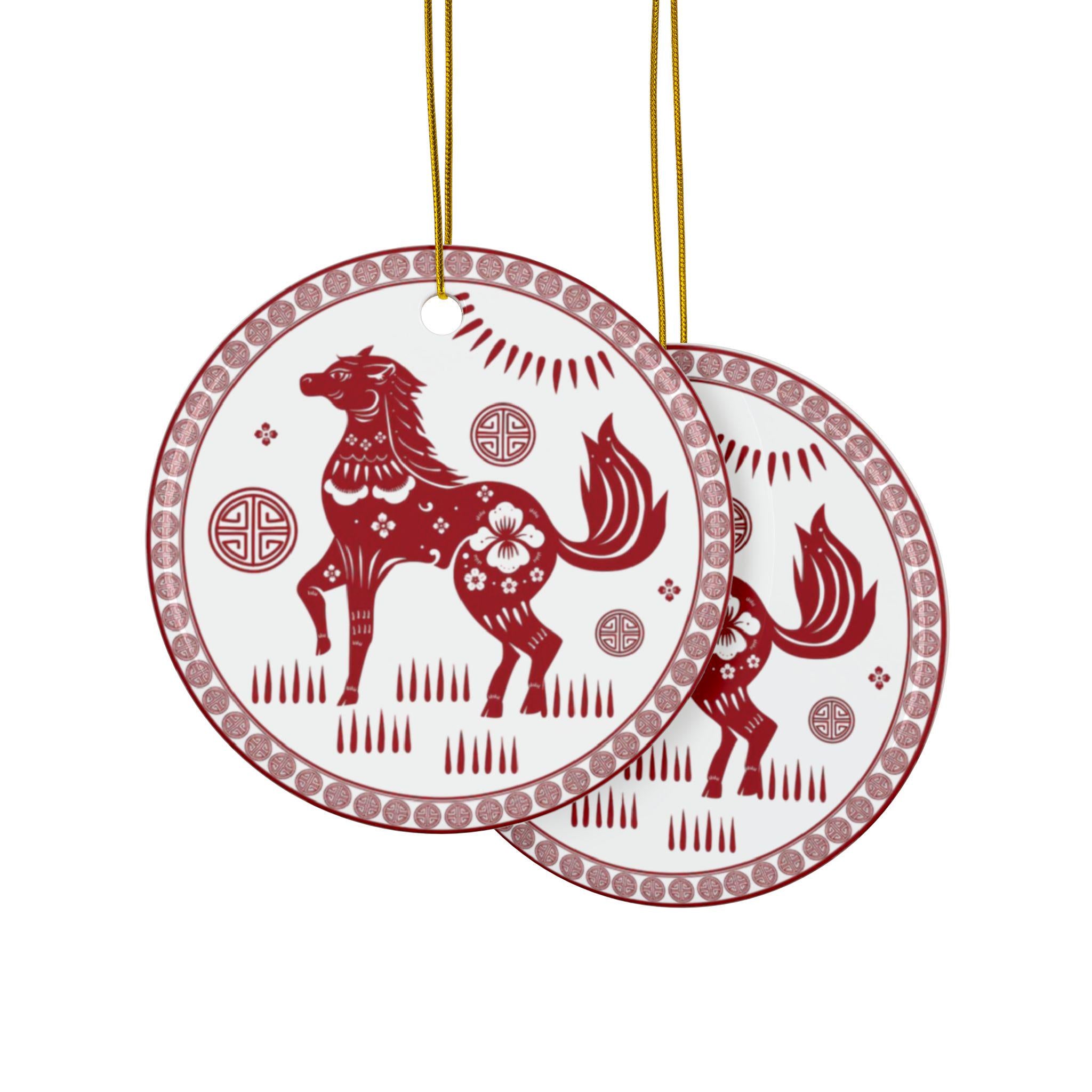 Horse Chinese Zodiac 2026 Christmas Tree Ornament Ceramic | Double-Sided, Good Luck | New Year Gift
