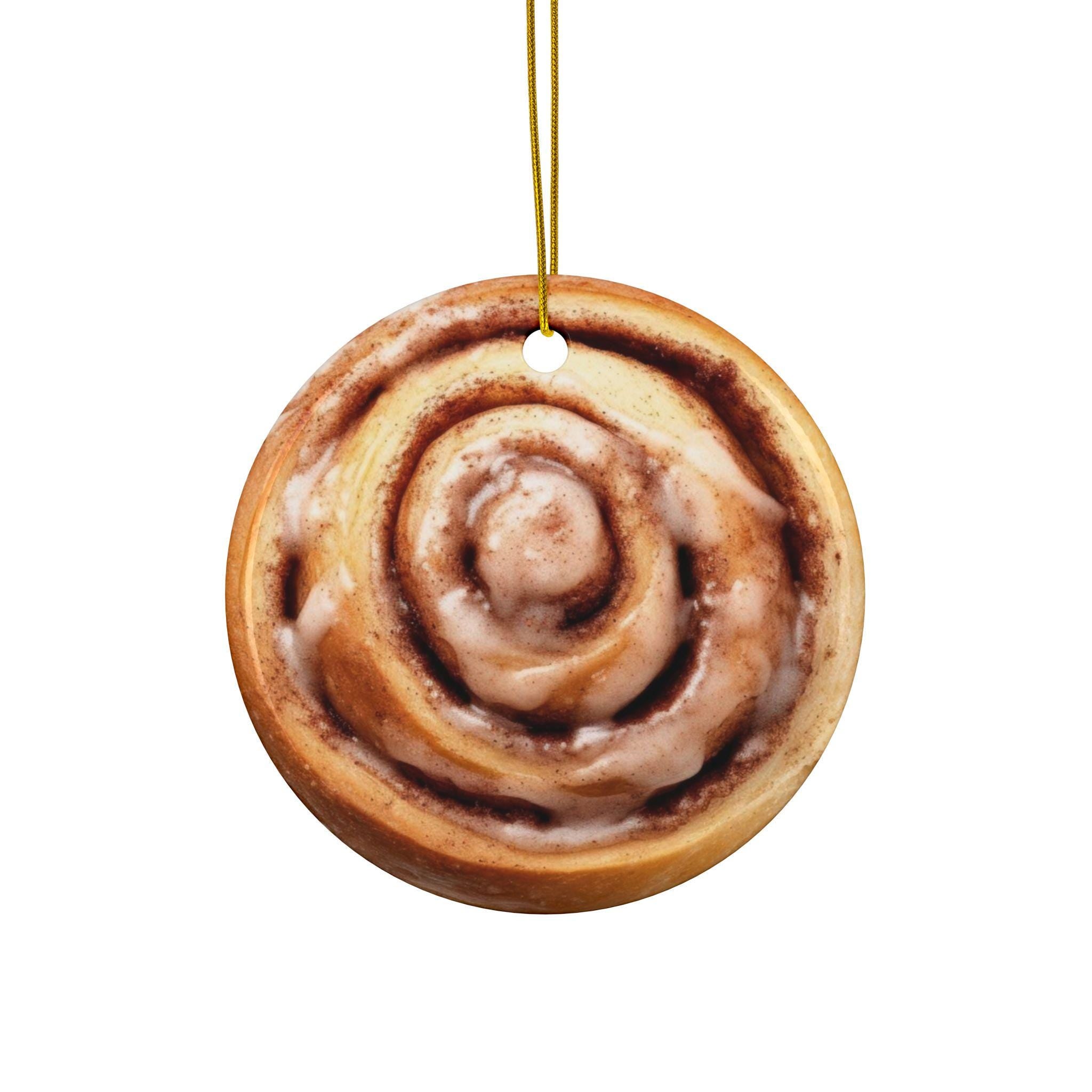 Cinnamon Bun Christmas Ornament, Double Sided Holiday Decor for Foodies & Baking Lovers - Christmas Tree Seasonal Decoration - Flat Surface