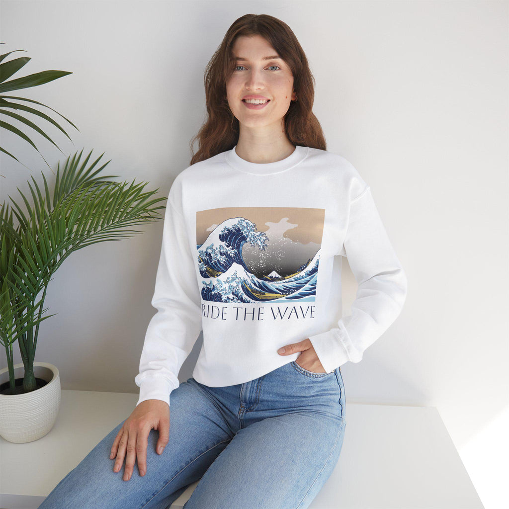 Ride the Wave Hoodie, Vintage Japanese Art 'The Great Wave' Design, Motivational Streetwear, Cozy Heavy Blend Sweatshirt