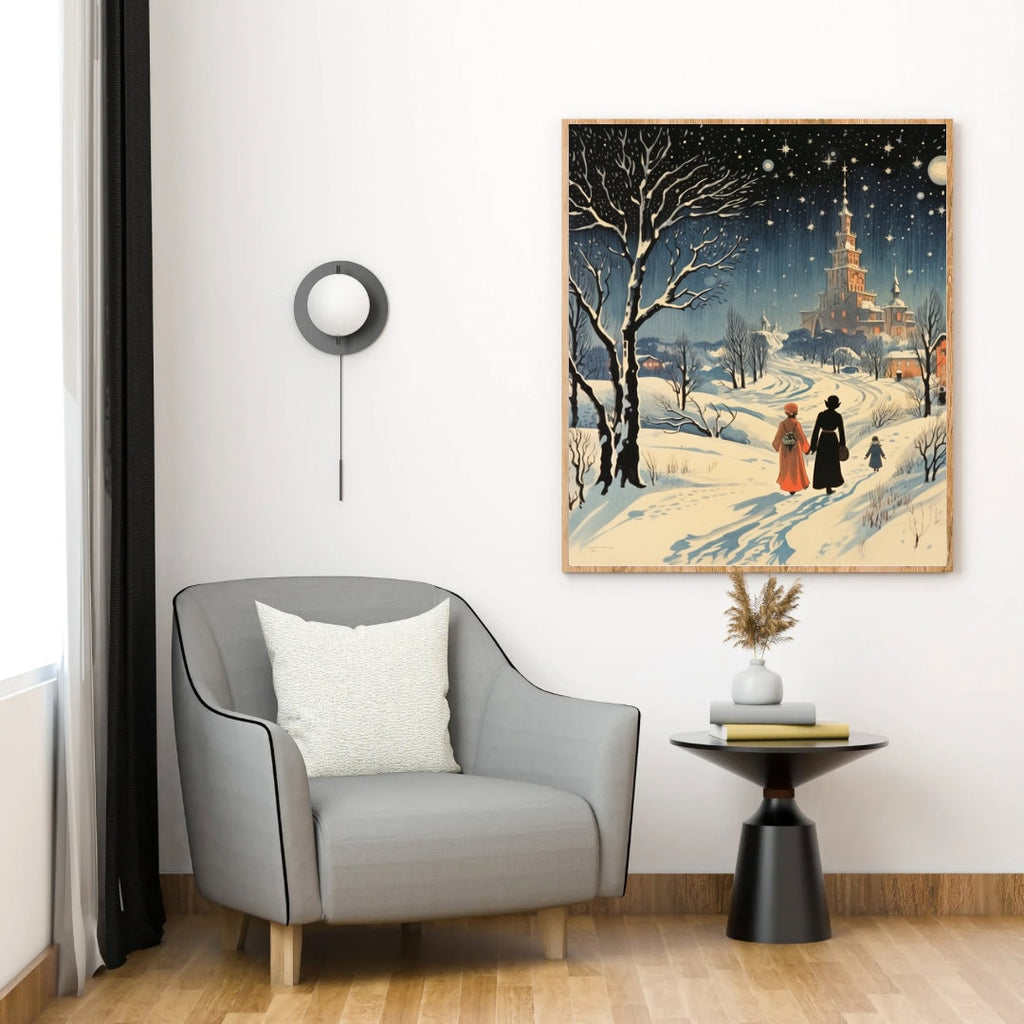Doctor Zhivago Inspired Art Poster, Winter Night Landscape, Illustration Wall Decor