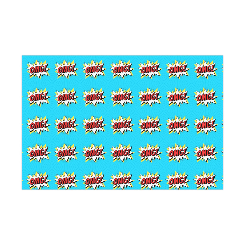 Retro Pop Art Wrapping Paper, Cartoon Speech Bubble on Bright Blue, Funky Gift Wrap, Gift Decoration for Friends