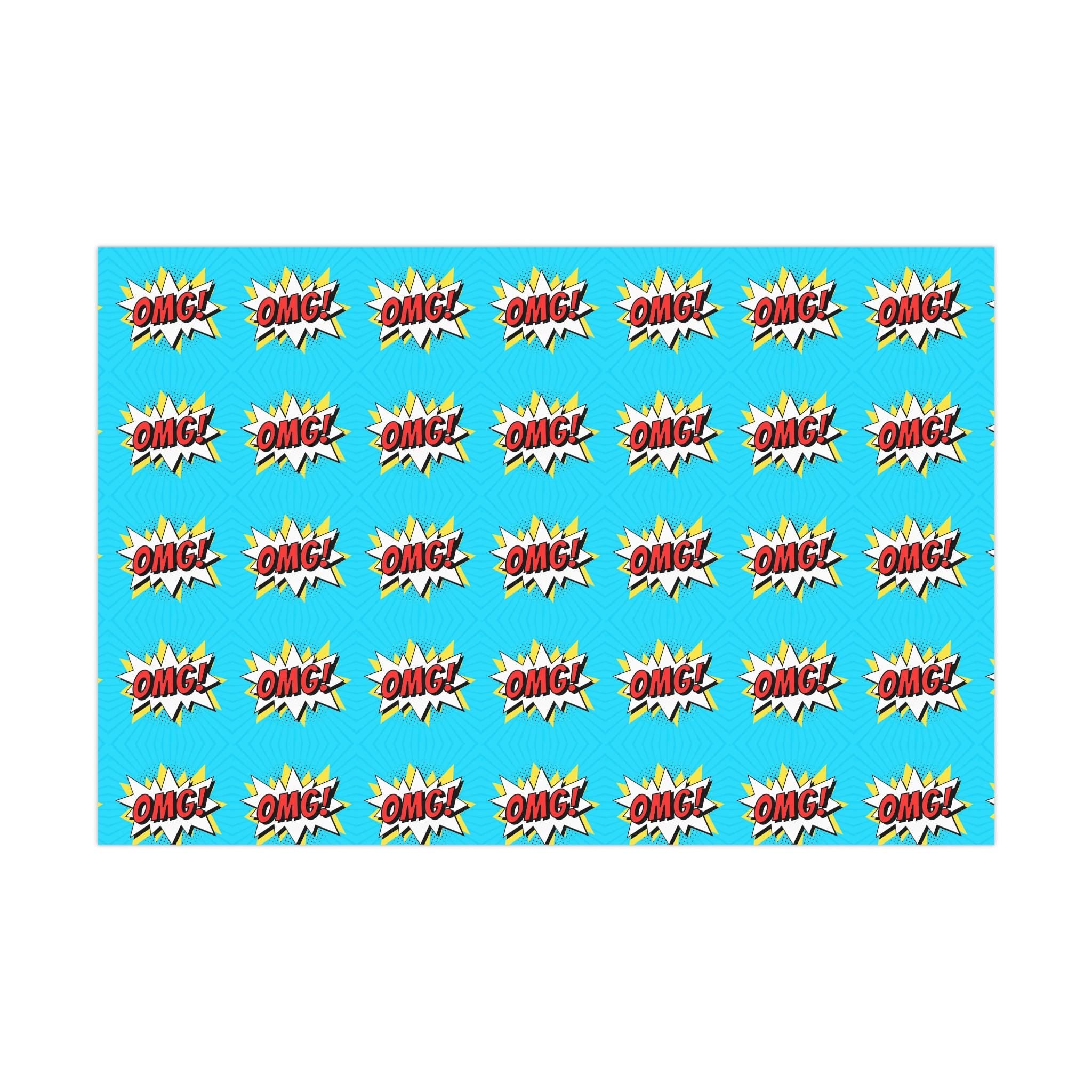 Retro Pop Art Wrapping Paper, Cartoon Speech Bubble on Bright Blue, Funky Gift Wrap, Gift Decoration for Friends