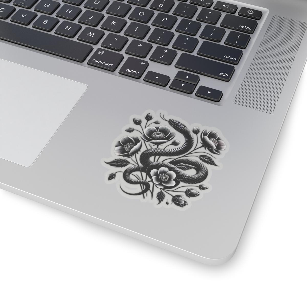Black Snake with Blooming Flowers Sticker, Perfect Gift for Reptile Lovers | Gothic & Chic Decal Decor